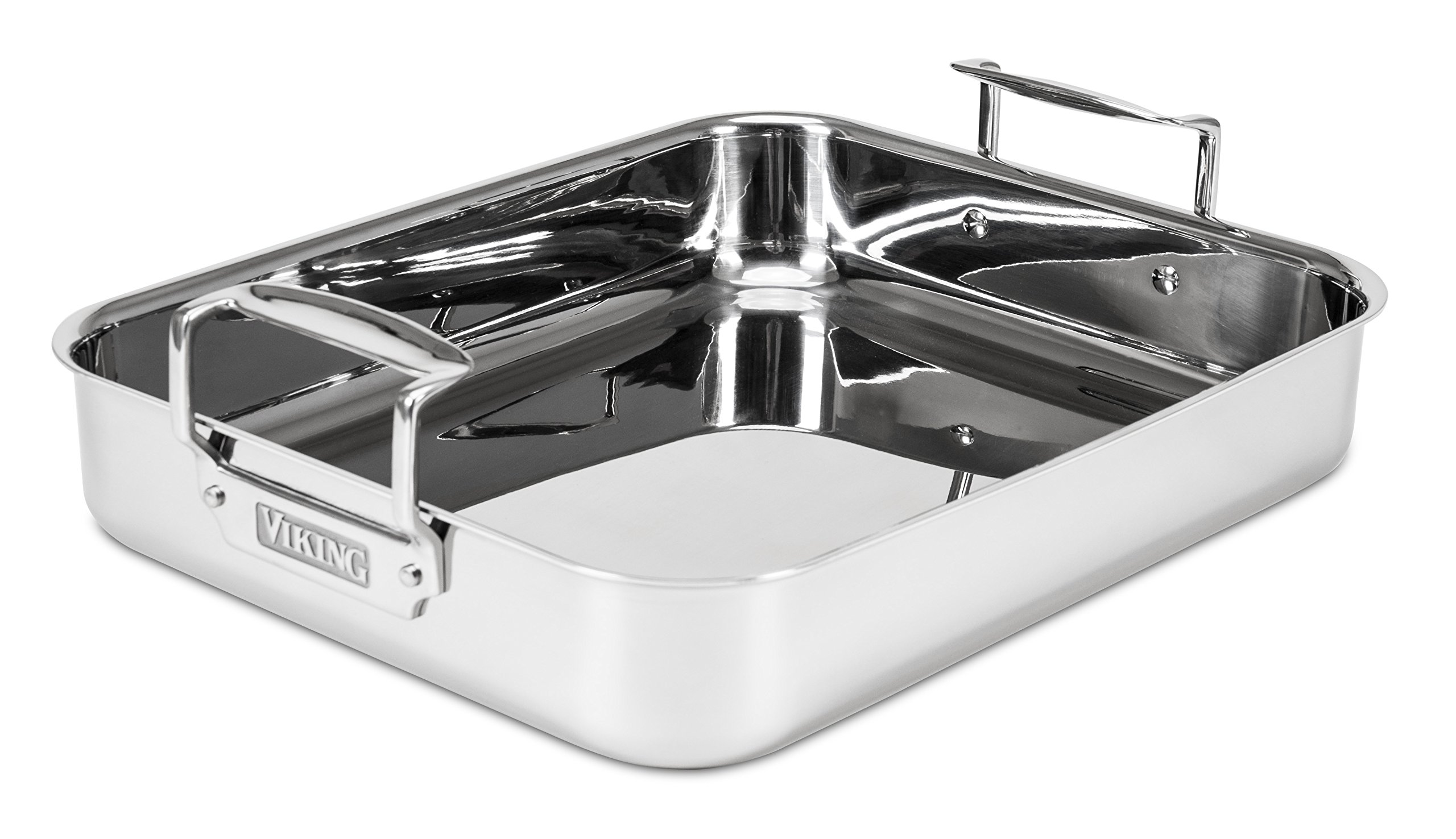 Viking 3-Ply Stainless Steel Roasting Pan with Non-Stick Rack - 16 x 13 Inch Oven Safe Cookware for Turkey, Chicken & Meat - Dishwasher Safe, Induction Compatible - Perfect for Holiday Dinners, Family Gatherings & Meal Prep