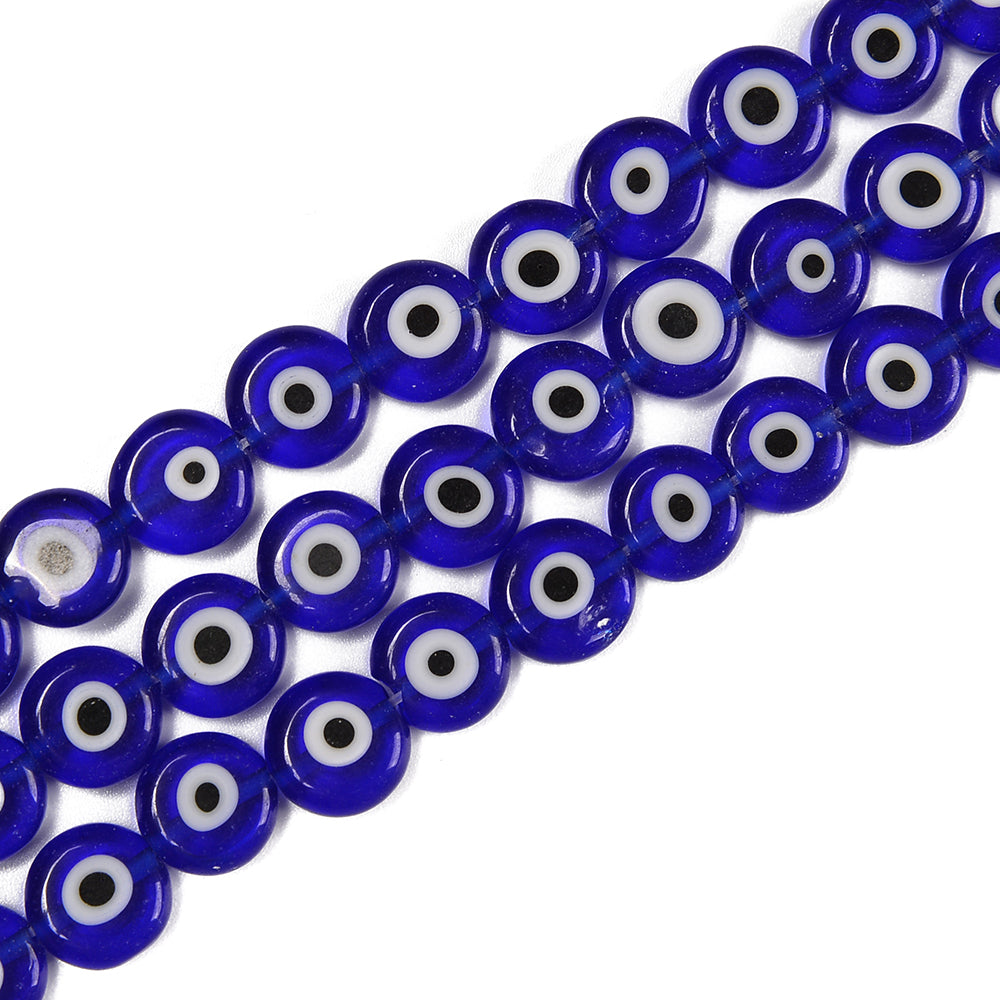 6mm 8mm 10mm 15.5mm Blue Evil Eye Glass Coin Beads for Jewelry Making - DIY Bracelet, Necklace, and Home Decor Craft Supplies