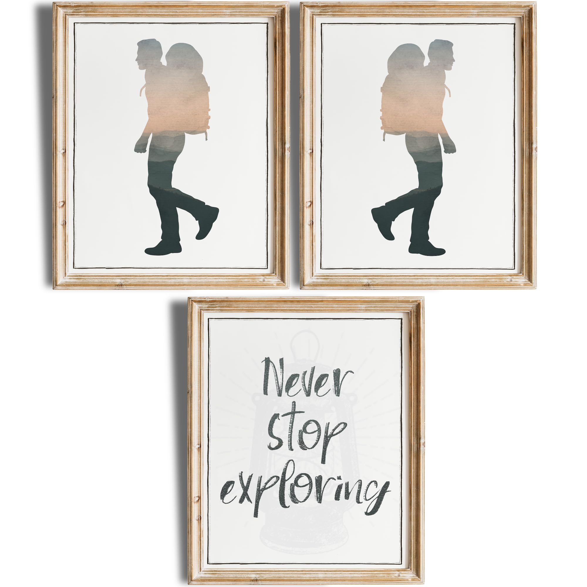 Never Stop Exploring Art Prints - Set of 3 Unframed 8x10 Motivational Wall Decor | Inspirational Aesthetic Wall Art for Home, Office & Living Room | Perfect for Work Spaces, Bedrooms & Gift Giving