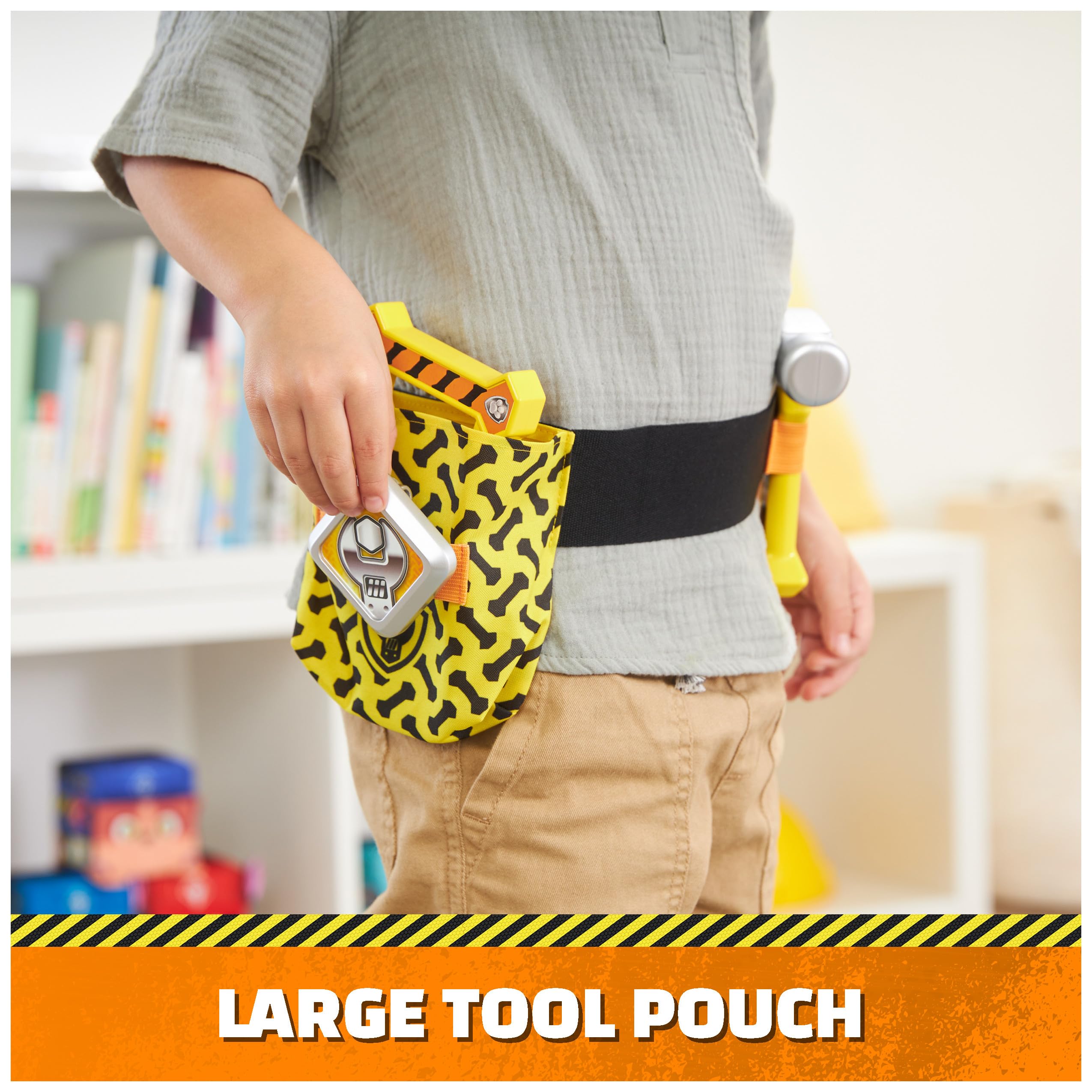 Rubble & Crew Kids Construction Tool Belt Set - 6-Piece Pretend Play Costume with Toy Tools for Ages 3+ | STEM Learning & Role Play Dress-Up for Toddlers