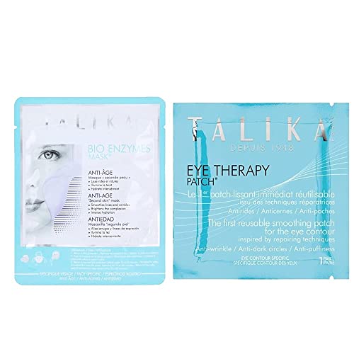Talika Bio Enzymes Anti-Age Sheet Mask & Smoothing Eye Therapy Patch Set - Wrinkle Reducing, Firming Skincare Bundle for Face & Under Eyes | Perfect for Spa Night & Travel Skincare Routine