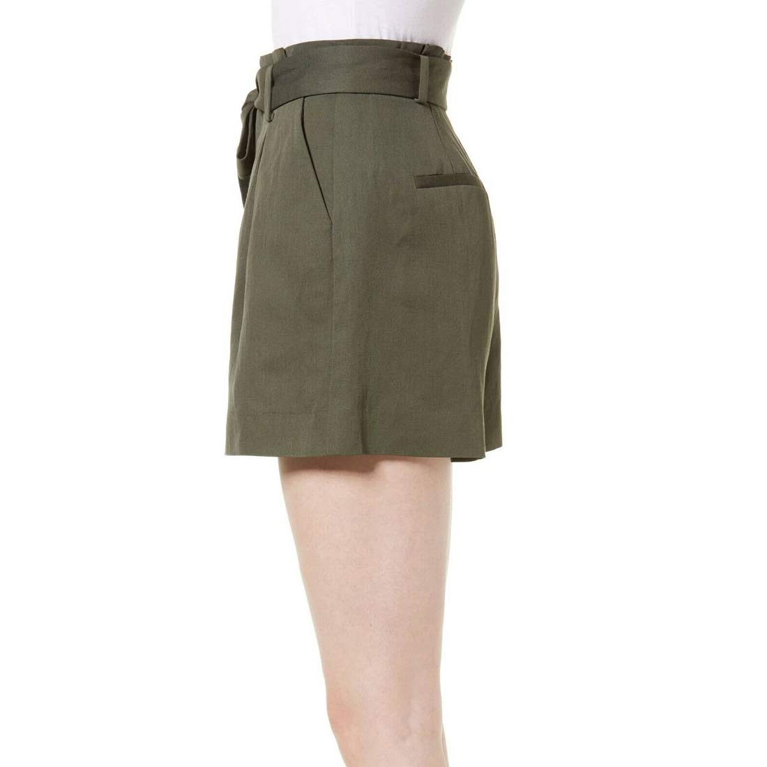Women's High Waist Paper Bag Shorts - Olive Green, Size 10 | Casual Summer Shorts for Women, Perfect for Beach, Vacation & Everyday Wear