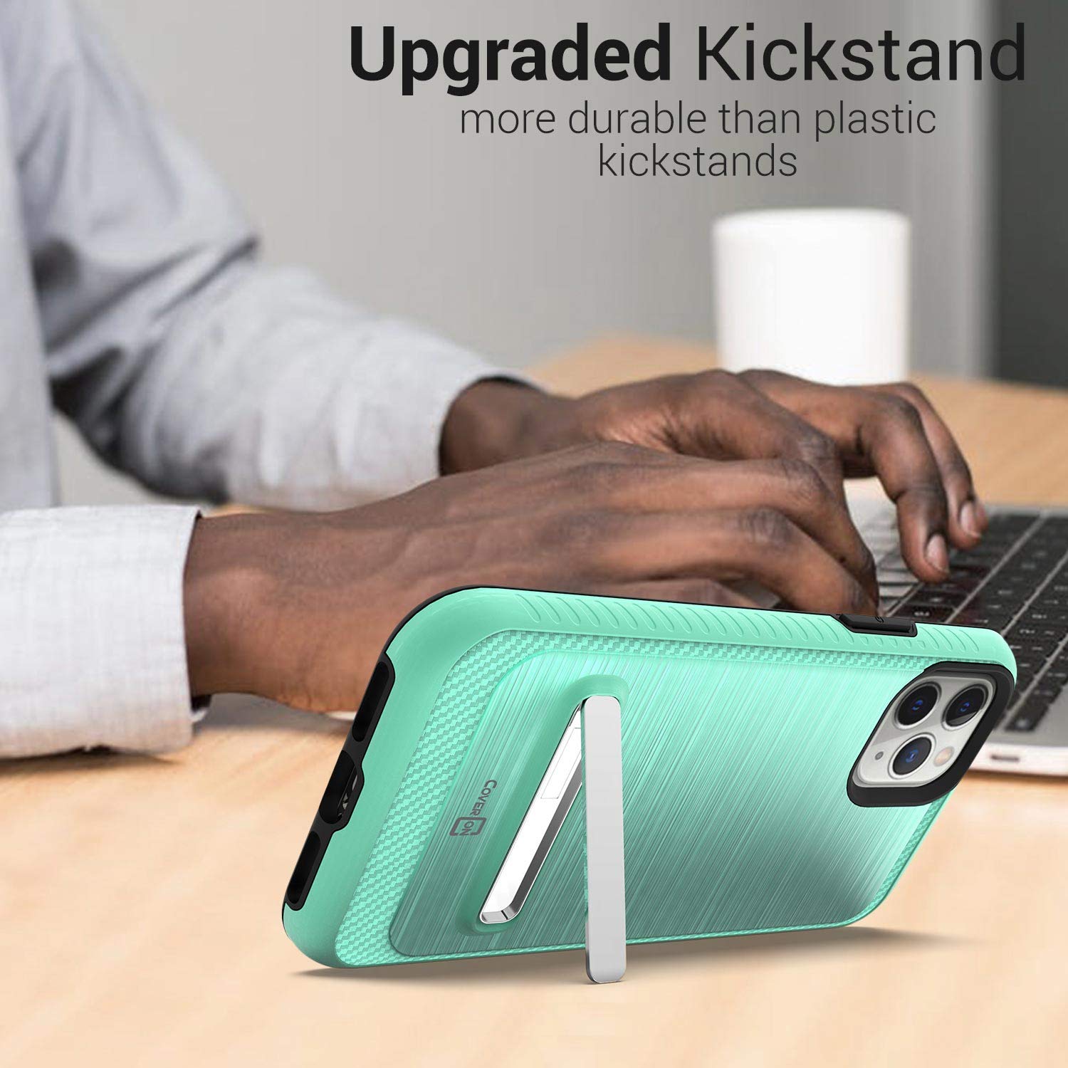 CoverON Metal Kickstand Protective Case for iPhone 11 Pro Max - SleekStand Series in Mint Teal | Shockproof Phone Cover with Built-in Stand for Hands-Free Viewing, Gaming & Video Calls