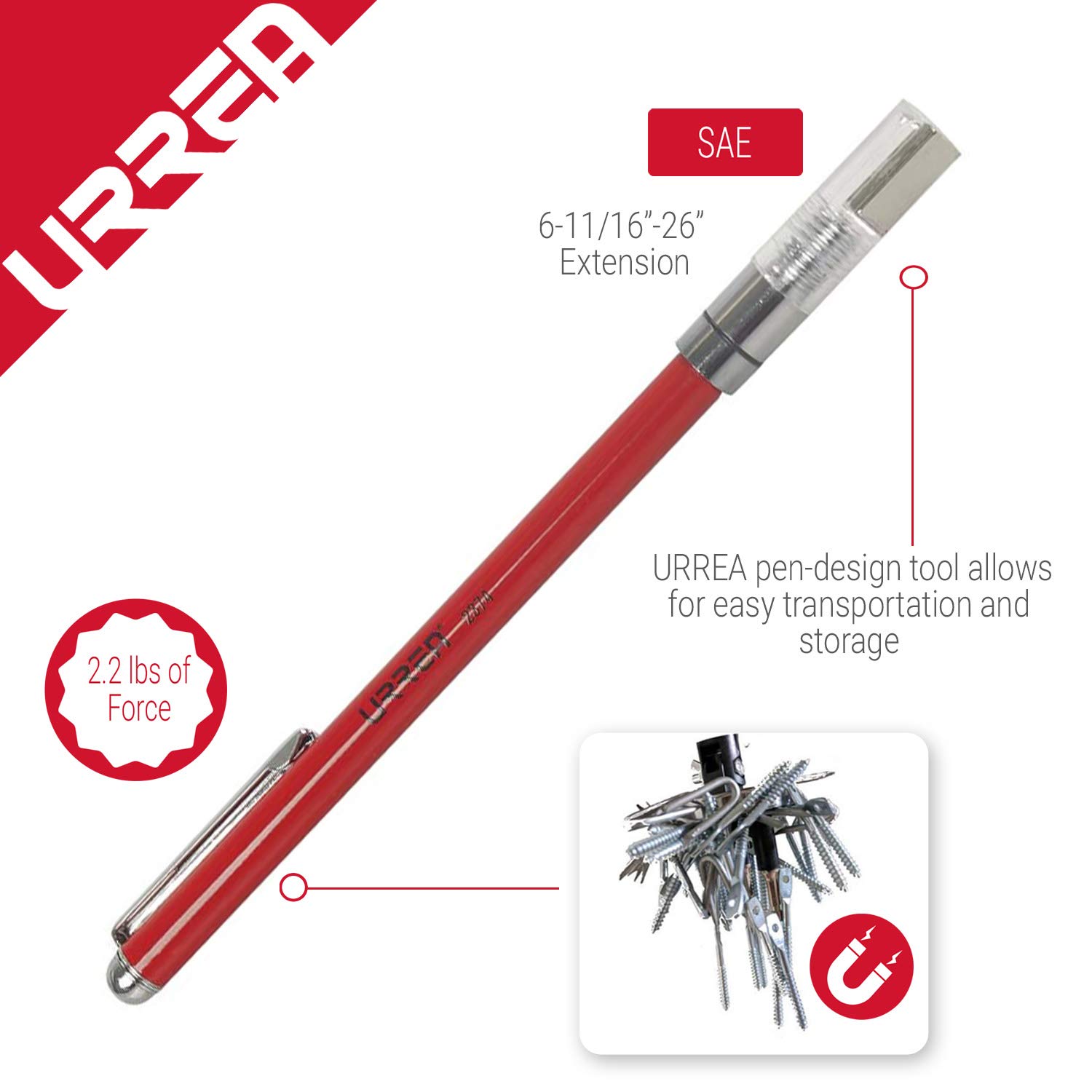 URREA 2374 Magnetic Pick Up Tool with LED Light - Heavy Duty Retrieval Tool for Mechanics, DIY & Workshop Use