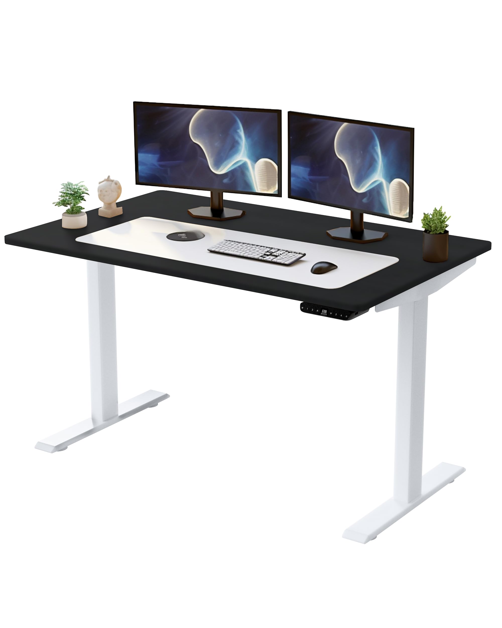 Rise UP Electric Standing Desk - 48x30 Adjustable Height Dual Motor Desk with Black Wood Top | Ergonomic Home Office Desk for Sit Stand Work | Perfect for Remote Work, Gaming & Study