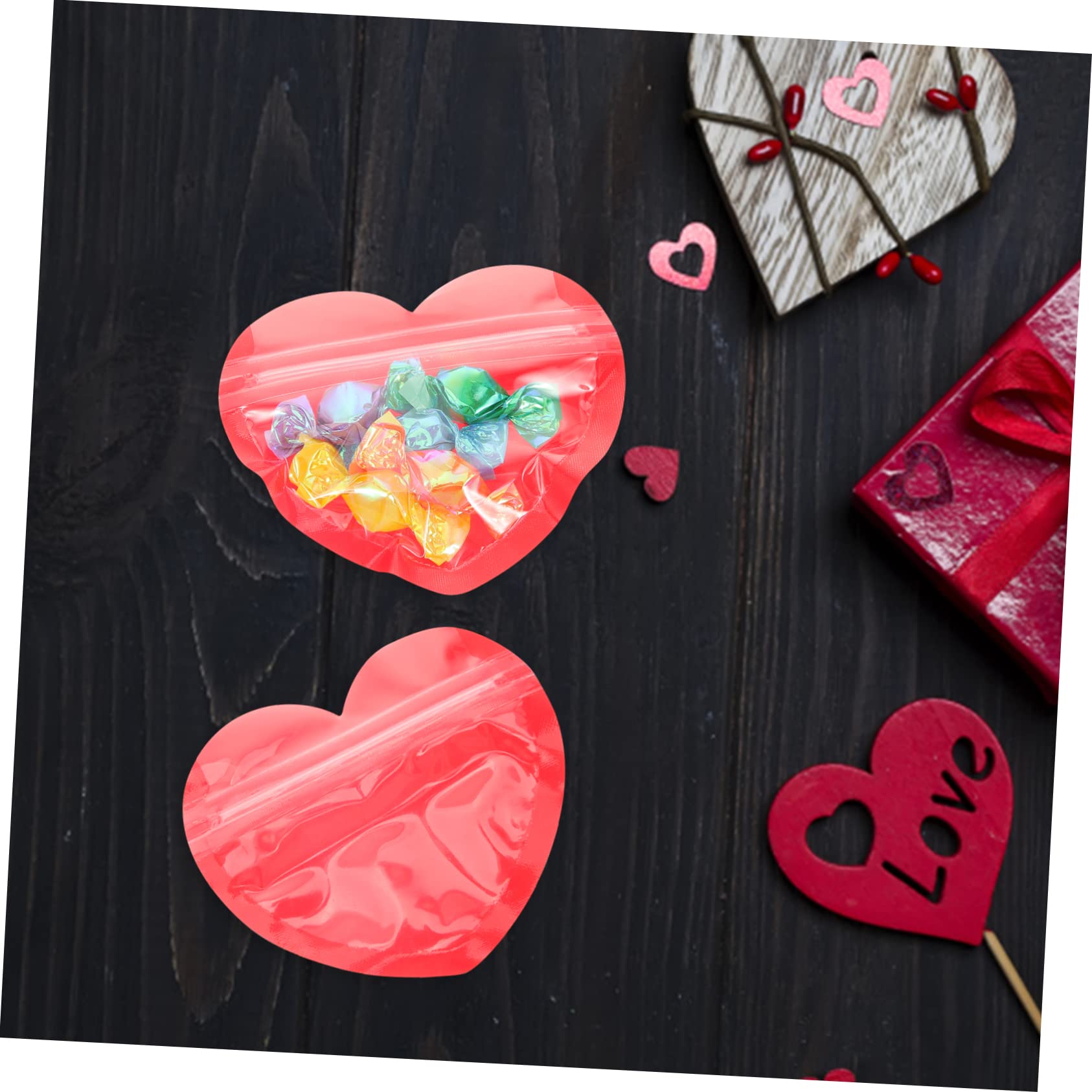 50 Pcs Heart Shaped Clear Cellophane Bags - Sealable Jewelry & Trinket Bags for Valentine's Day Gifts, Party Favors, Wedding Decorations