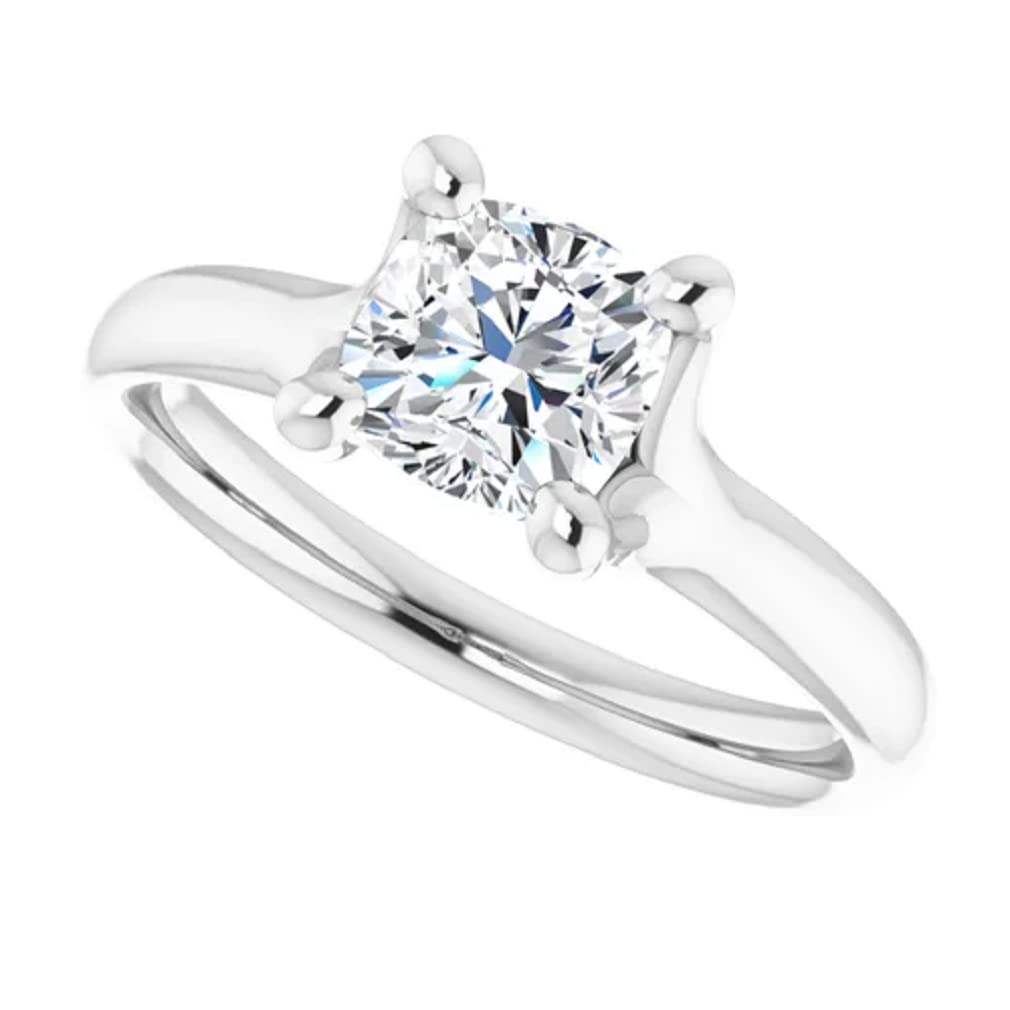 10K Solid White Gold Handmade Engagement Ring - 1.0 CT Cushion Cut Moissanite Diamond Solitaire Wedding Band for Women - Perfect for Proposals, Anniversaries & Bridal Jewelry Gifts