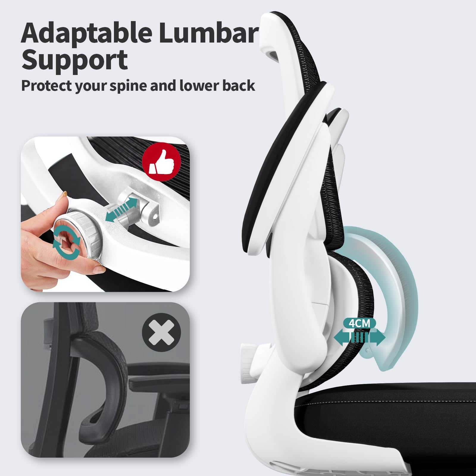 Ergonomic Mesh Office Chair with Wheels - Adjustable Height Swivel Task Chair for Home & Office Workspace (Black/White) - Perfect for Long Hours Sitting, Computer Work & Video Conferencing