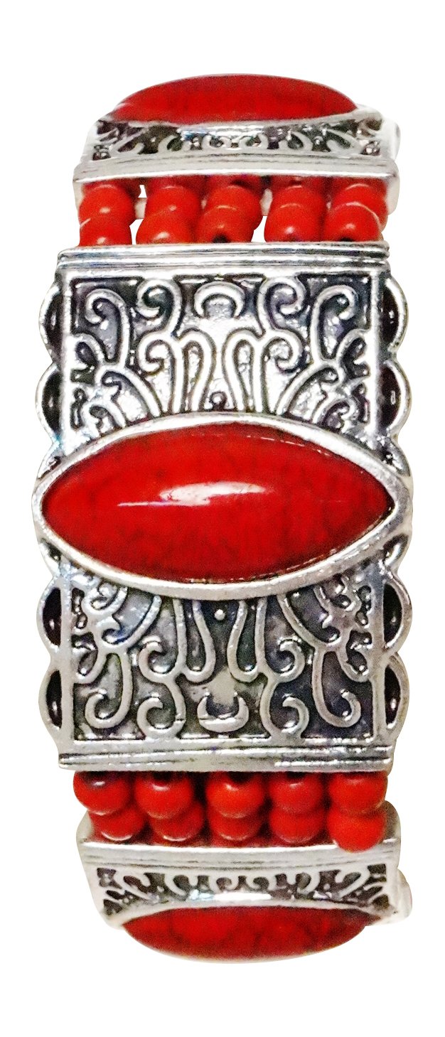 Silver Tone & Red Beaded Bracelet for Women - Kiki's Red Rue Charm Bracelet - Perfect for Casual Wear, Boho Fashion & Gift Giving