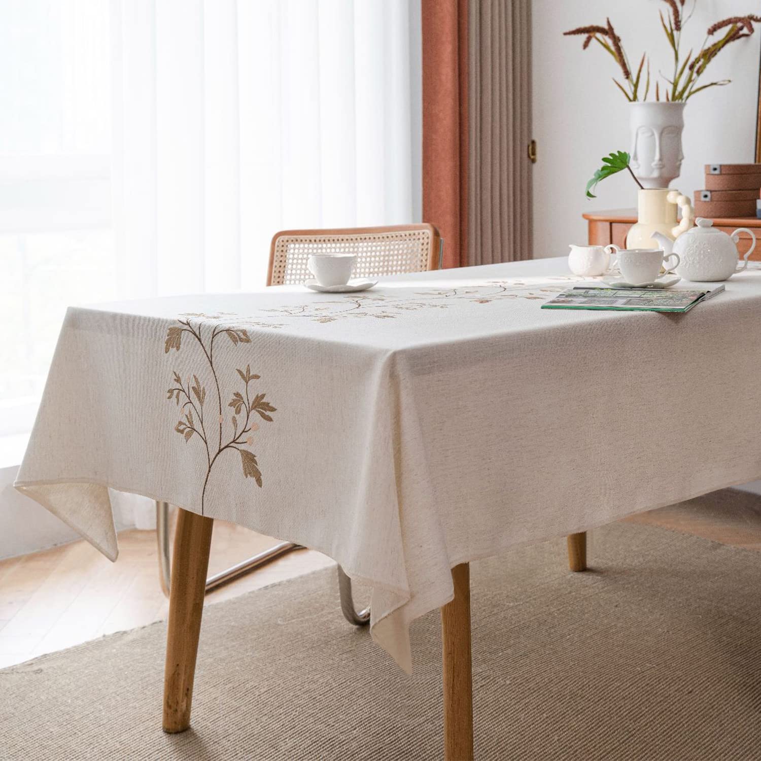 60x84 Inch Rectangle Tablecloth - Wrinkle-Free Linen Table Cover for Kitchen, Dining, Farmhouse Decor, Holiday & Camping Use - Perfect for Indoor and Outdoor Gatherings