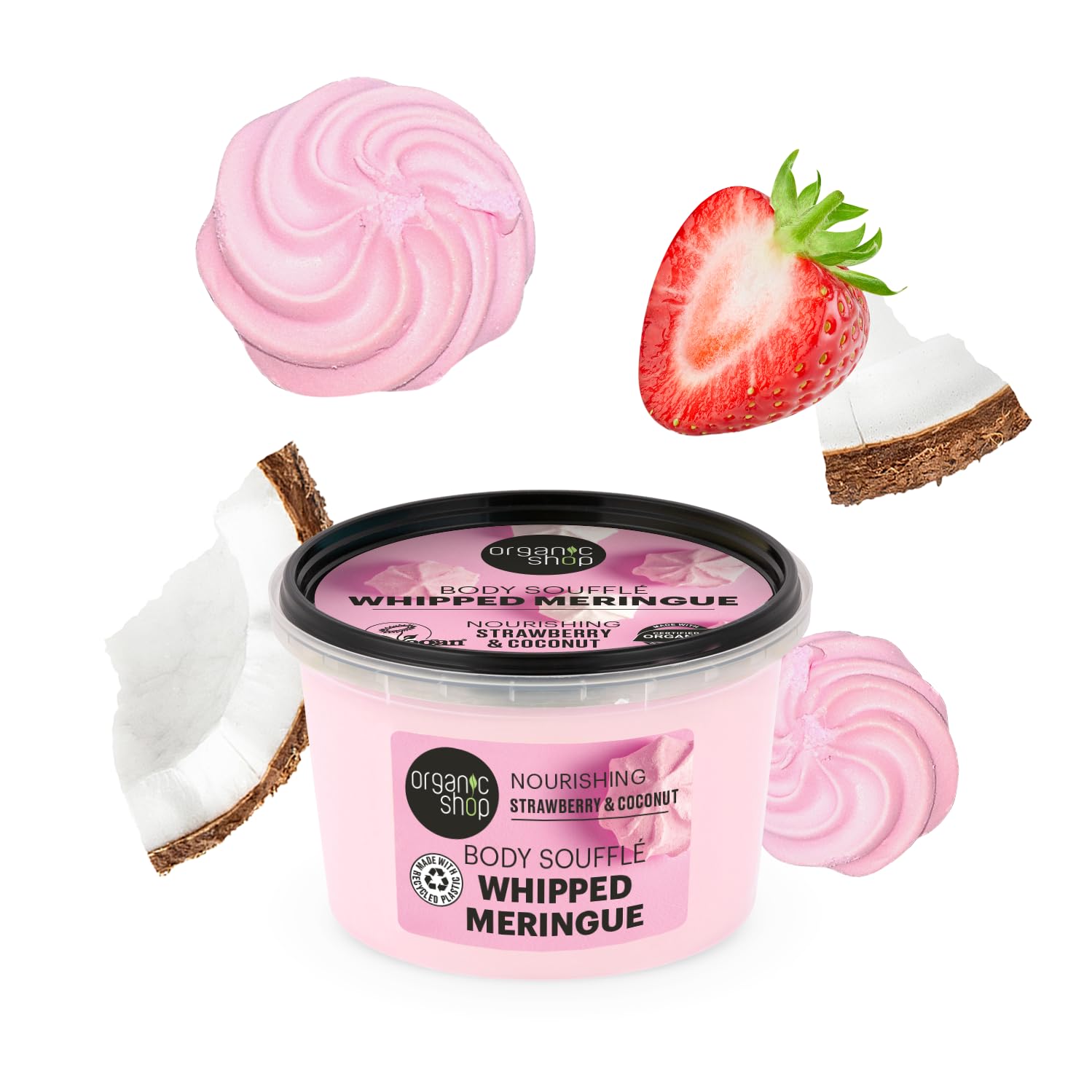 Organic Coconut & Strawberry Deep Hydrating Body Cream - 100% Vegan, Natural Moisturizer for Face, Hands & Feet - Intensive Skin Repair & Daily Nourishment - Perfect for Dry Skin Care & Post-Workout Hydration