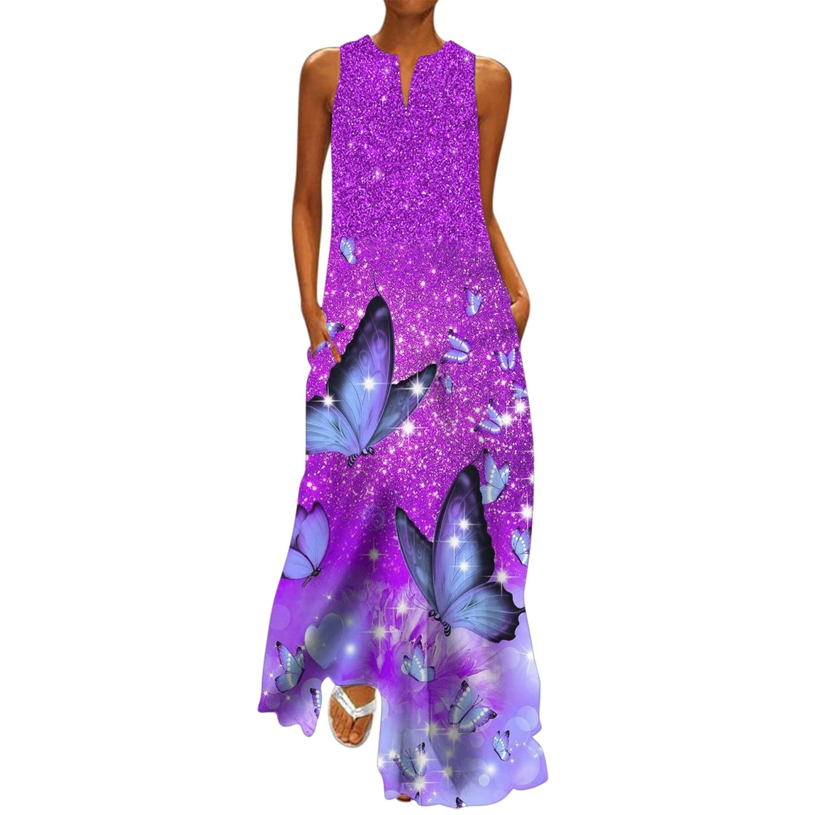 Floral Summer Dress for Women - Sleeveless V-Neck Maxi Boho Beach Dress with Loose Fit & Sexy Print | Perfect for Vacations, Parties & Casual Outings