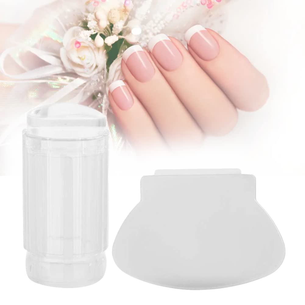 Nail Art Stamper & Scraper Kit - Reusable Transparent Silicone Heads for Nail Polish Stamping - DIY Manicure Printing Tool (White) - Perfect for Salon, Home Nail Art & Professional Nail Designs