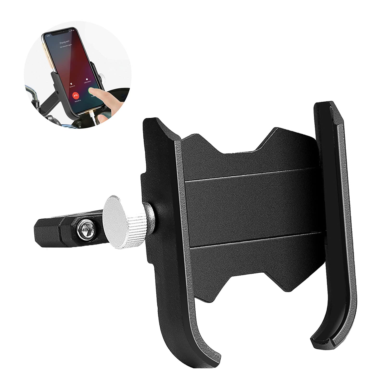 Jabroyee Black Aluminum Alloy Motorcycle Phone Holder - Adjustable Universal Phone Mount for Bike Handlebars & Rear Mirrors | Secure Phone Clip for Riding, Navigation & Commuting