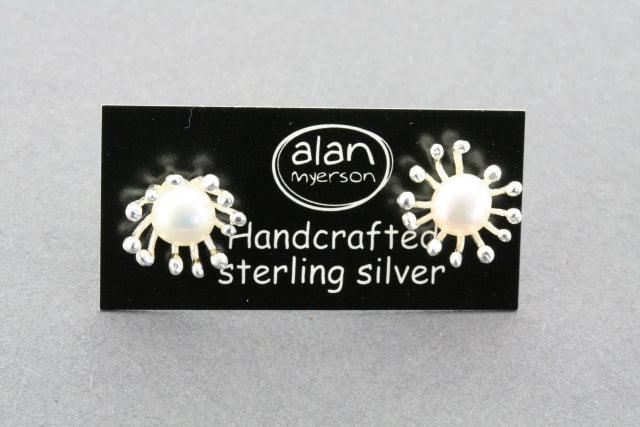 Agapanthus & Pearl Stud Earrings - Elegant Floral Jewelry for Women - Perfect for Weddings, Parties & Special Occasions