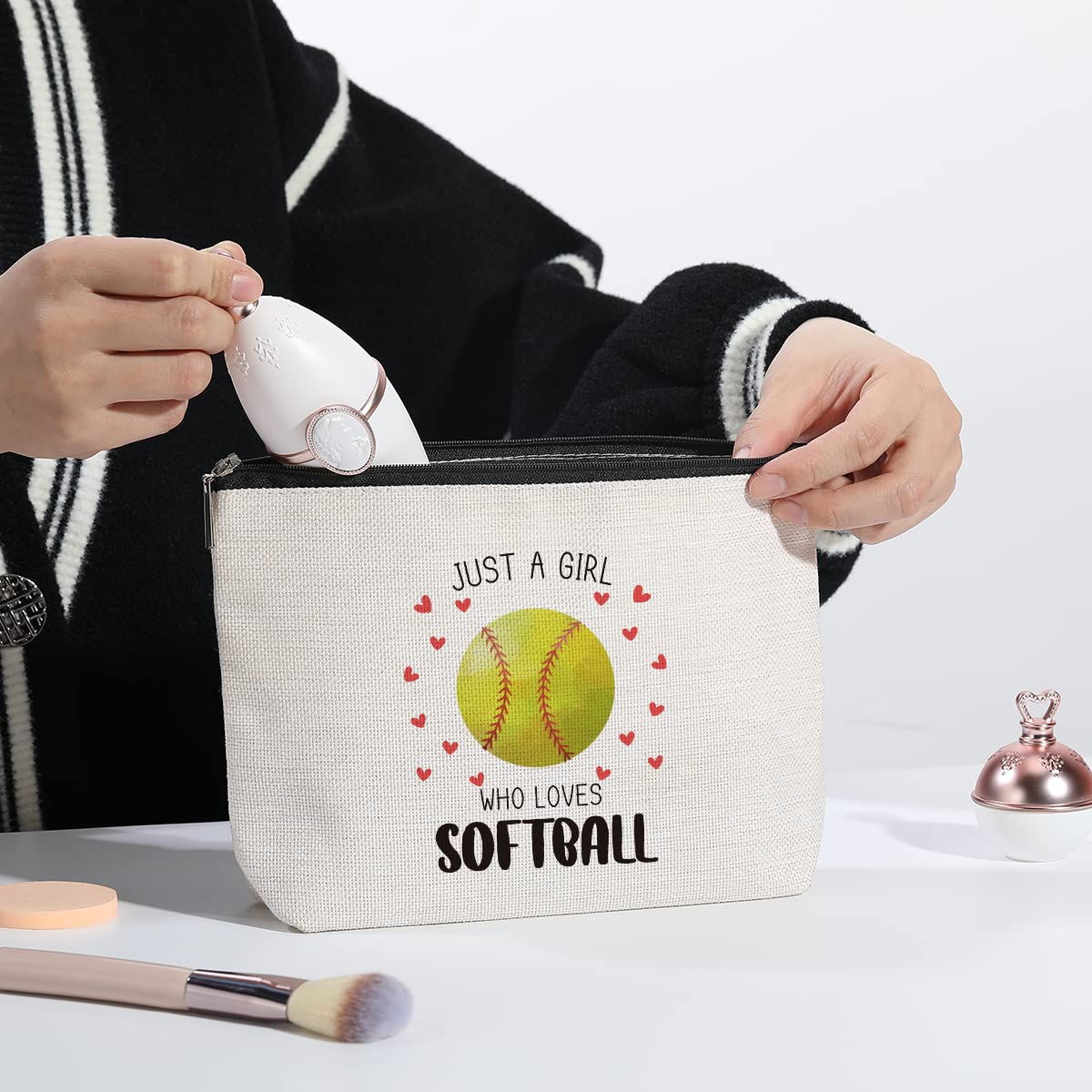 **Softball Makeup Bag for Women - Inspirational Gift for Softball Lovers, Mom, Sister, Coworker, BFF - Perfect for Birthday, Game Day & Travel**