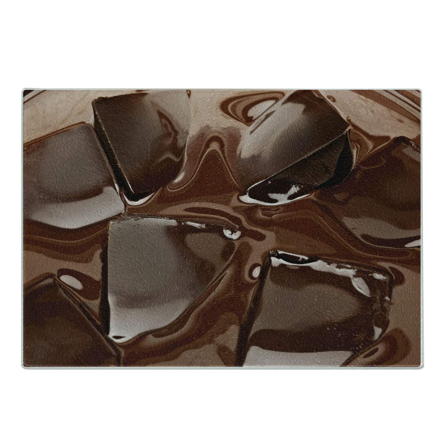 Ambesonne Chocolate Cutting Board - Tempered Glass for Dessert Prep & Serving