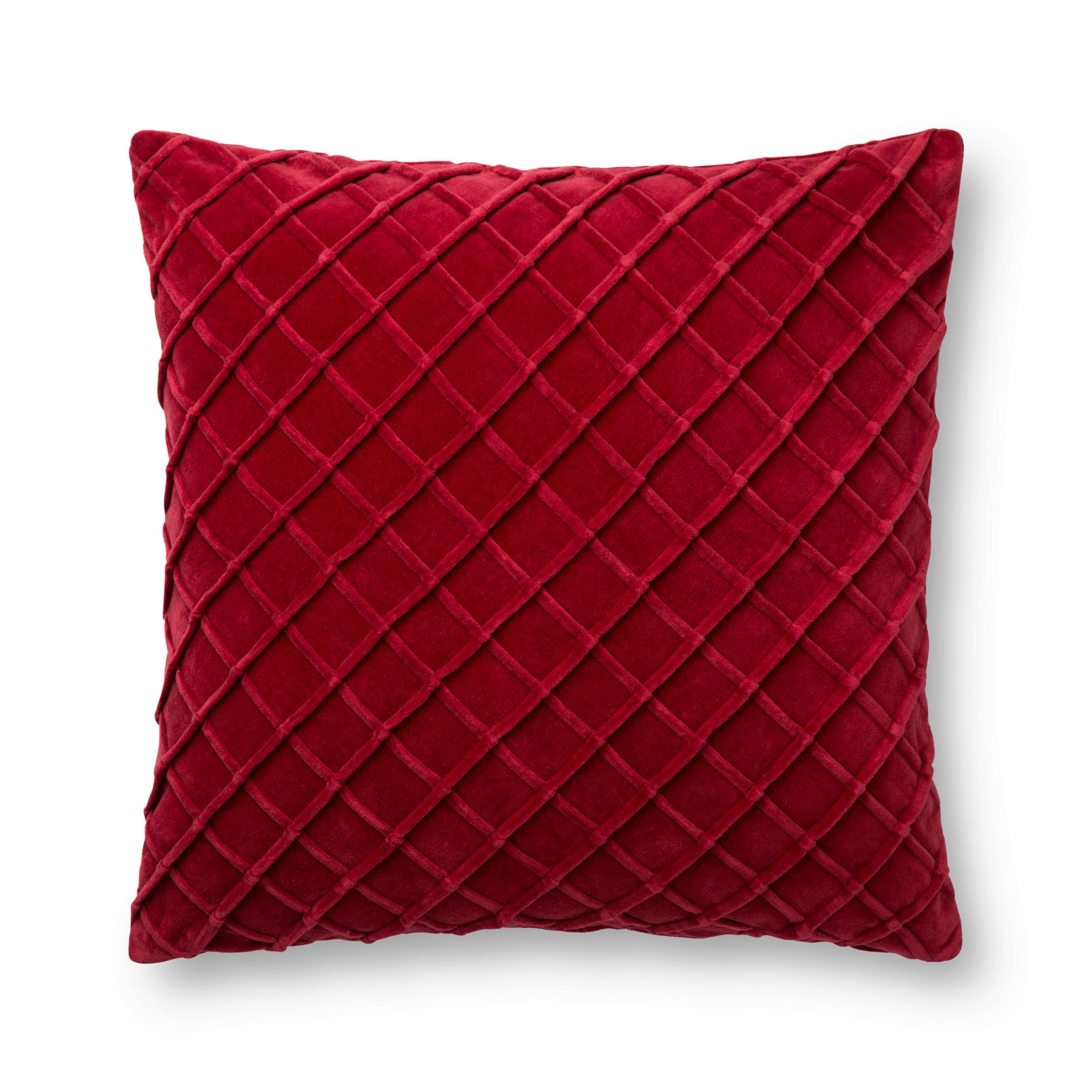 Loloi Decorative Throw Pillow Cover - Red Velvet Cushion for Sofa, Bed & Home Decor - Living Room, Bedroom Accent Pillow