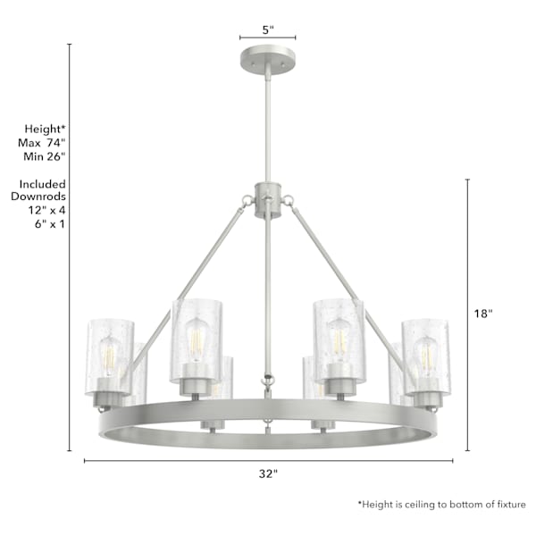 Hunter Hartland 8-Light Chandelier in Brushed Nickel - Modern Ceiling Lighting Fixture for Dining Room, Living Room & Bedroom