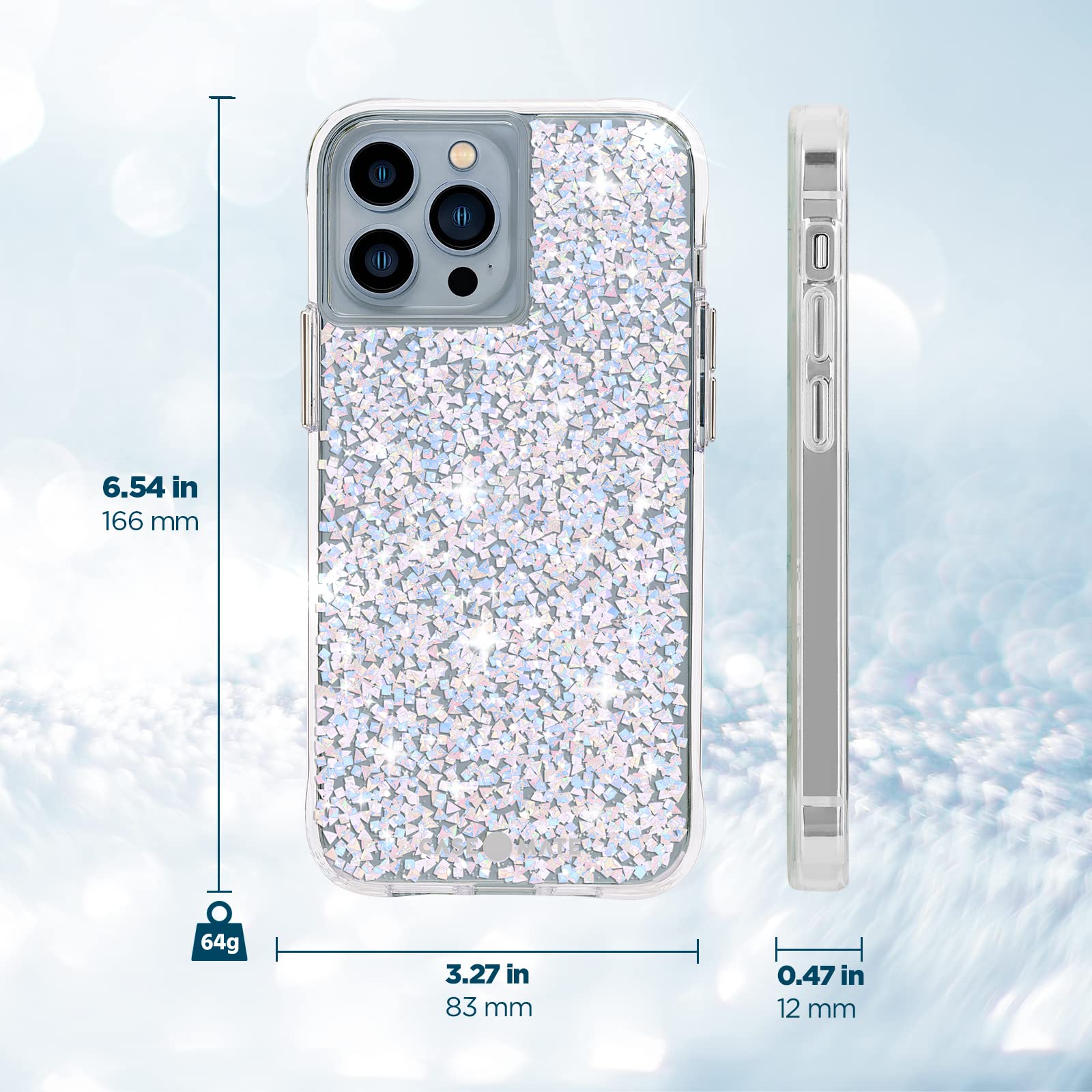 Case-Mate iPhone 13 Pro Max Case for Women - 10ft Drop Protection & Wireless Charging - Clear Sparkle Diamond Luxury Phone Cover - Shockproof Scratch Resistant Glitter Case - Perfect for Work, Travel & Everyday Use