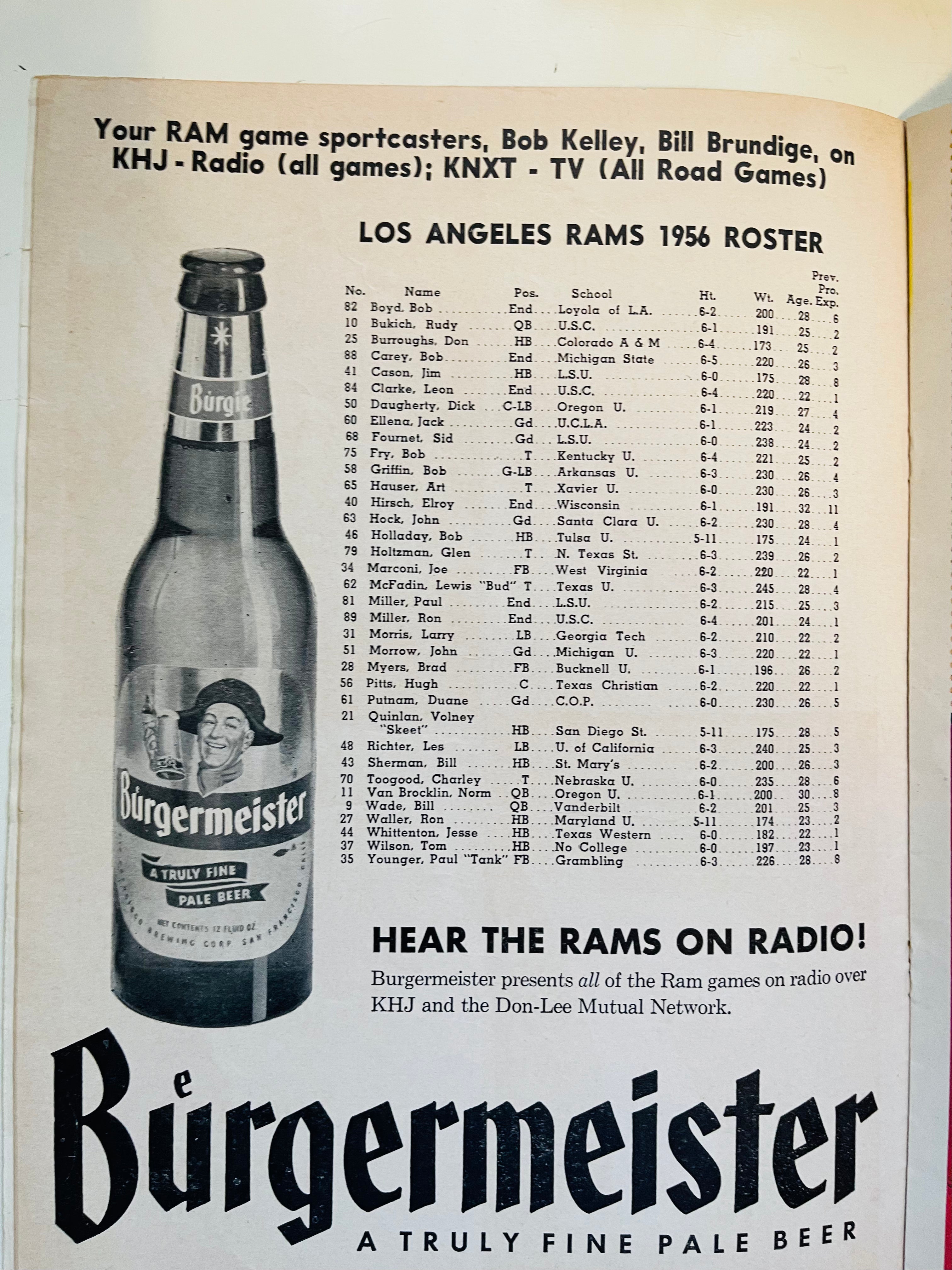 Vintage 1956 LA Rams vs Philadelphia Eagles Original Football Game Program - Collectible NFL Memorabilia for Sports Fans & History Enthusiasts - Perfect for Framing, Display, and Gift Giving