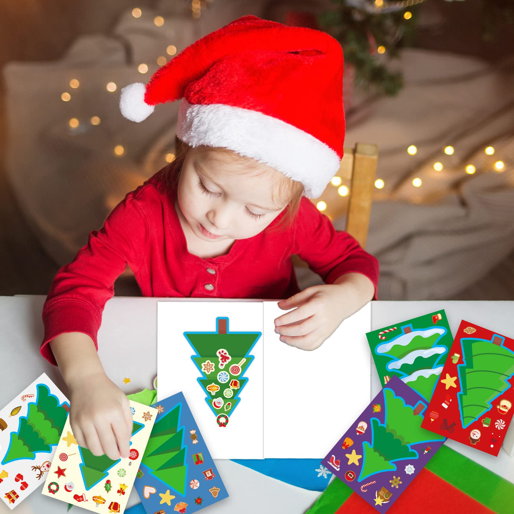 Funnlot Christmas Stickers for Kids - Holiday Tree Decals, Fun Toddler Activities & Learning Games - Perfect for Classroom Crafts, DIY Gift Wrapping & Holiday Party Favors