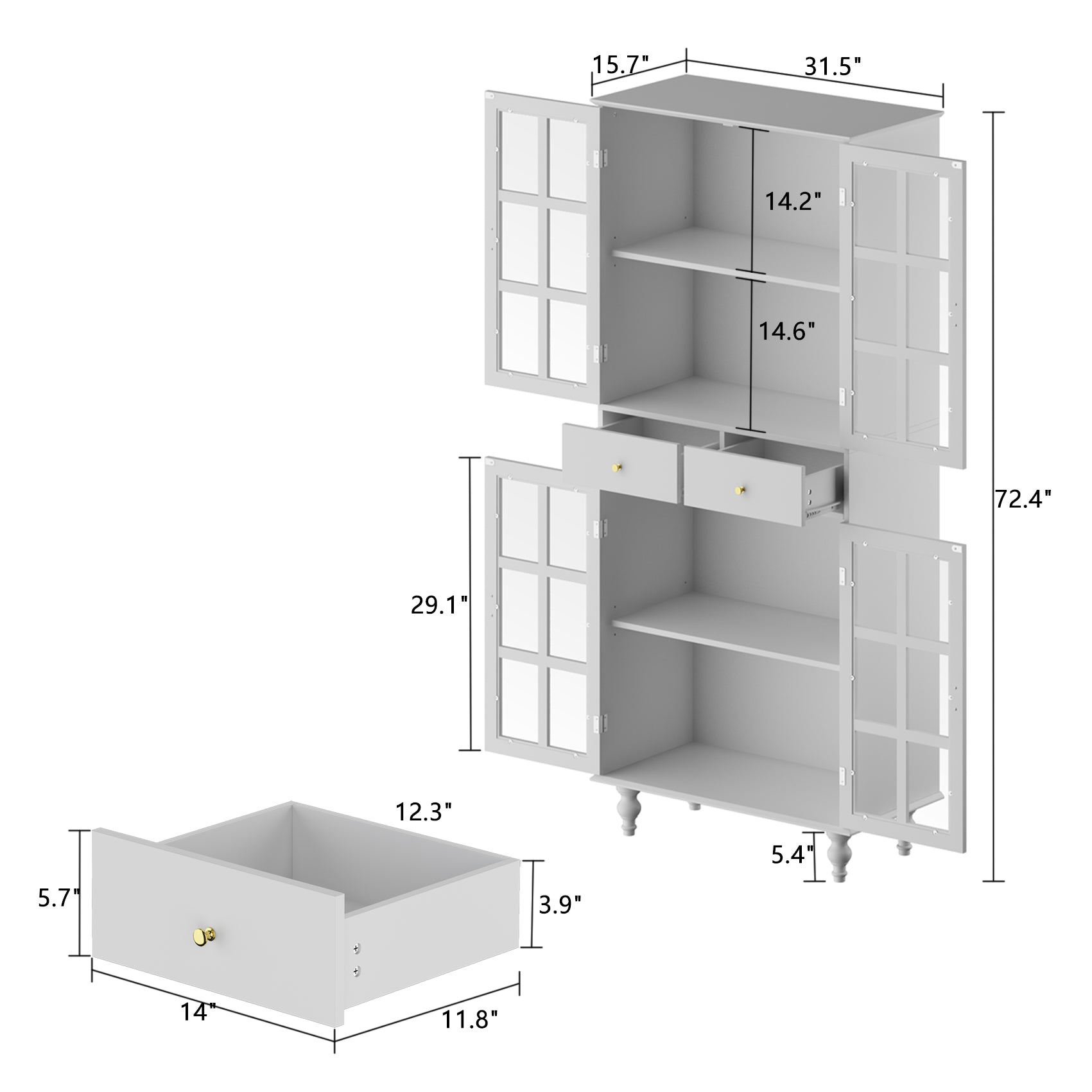 Large Storage Bookcase Cabinet - Tall China Display Bookshelf with Drawers & Tempered Glass - Perfect for Living Room, Office, and Library Organization