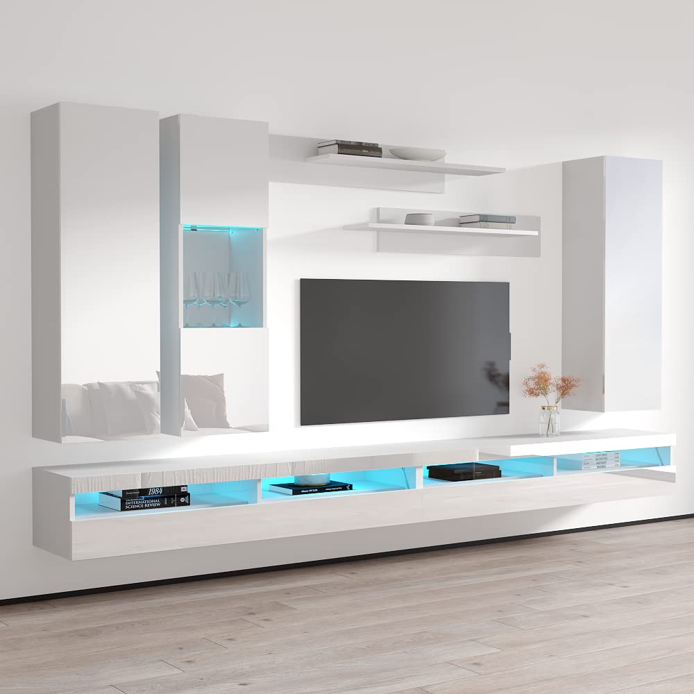 Modern Floating TV Stand with Storage & LED Lights - Wall-Mounted Entertainment Center for Bedroom & Living Room - White TV Console with Shelves for 35 Inch TVs - Perfect for Small Spaces & Home Theater Setup
