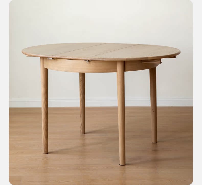 Solid Oak & Ash Wood Extendable Round Dining Table - Expandable for 4 to 8 People - Perfect for Small Spaces, Family Dinners & Entertaining Guests