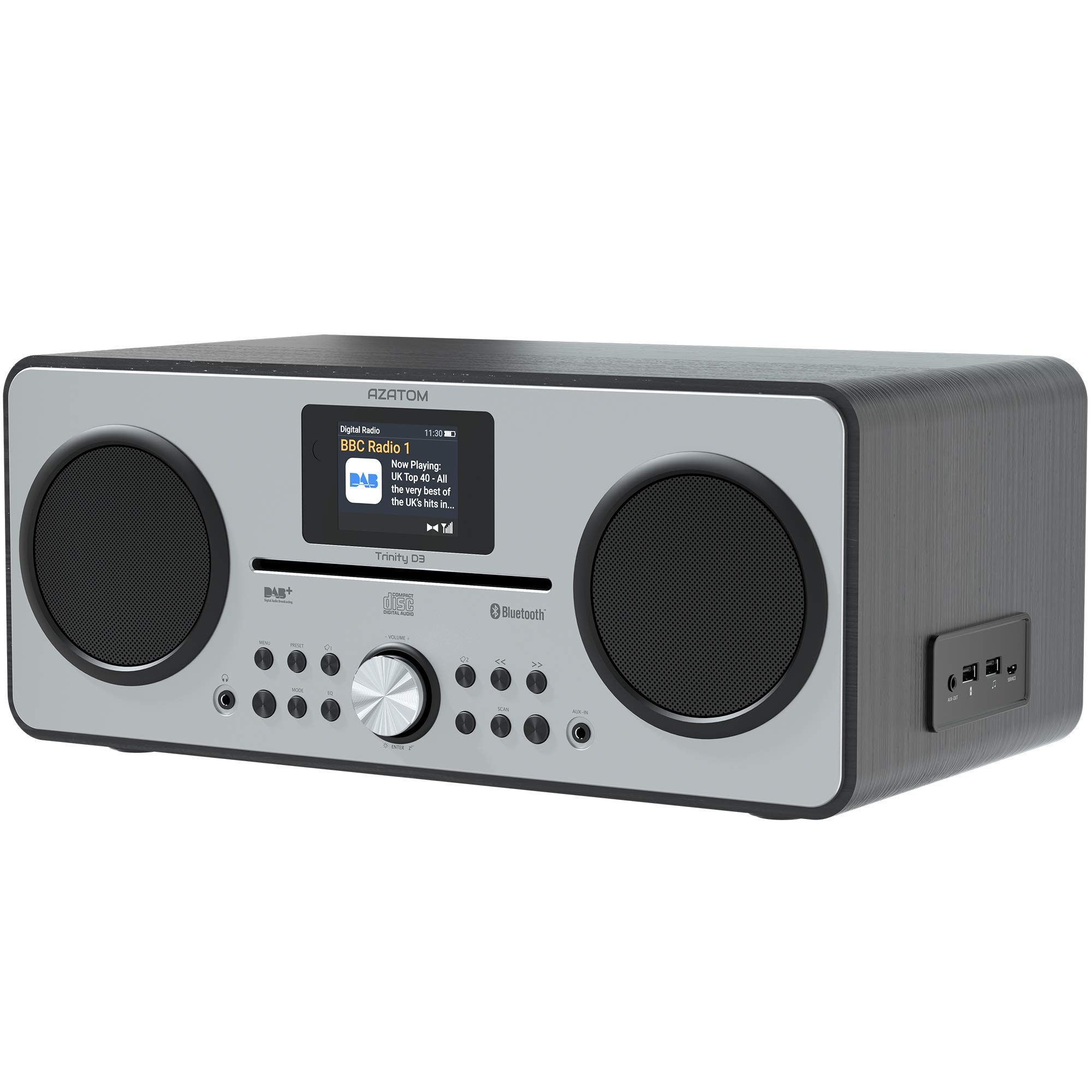 AZATOM Trinity DAB/DAB+ Digital CD Player with FM Radio, Bluetooth 5.0, Stereo Speaker System, Alarm Clock, USB Charger & MP3 Playback - Premium Hi-Fi Sound for Home & Office (Renewed, Black) - Perfect for Bedroom, Living Room or Workspace Entertainment