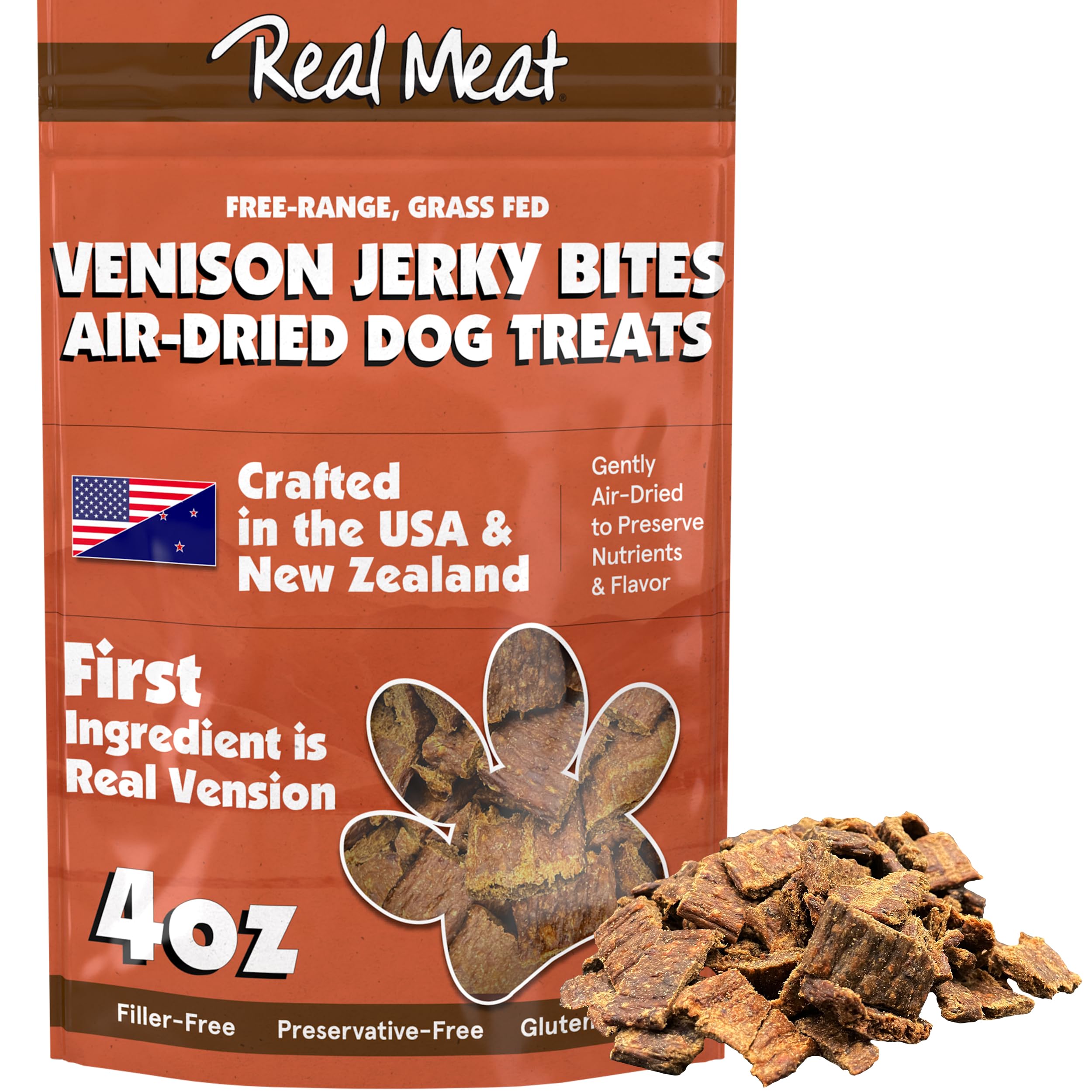 Premium Air-Dried Venison Dog Treats - 4oz Grain-Free, High Protein Snacks Made with 95% Human-Grade Grass-Fed Venison - All-Natural Bite-Sized Training Rewards & Chews for Small, Medium & Large Dogs - Perfect for Outdoor Adventures, Training Sessions & Daily Treats