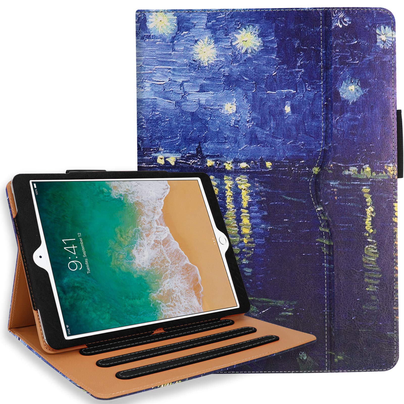 Premium iPad 6th Gen Case & iPad Air 2 Case with Pencil Holder - 9.7 Inch (2017/2018 Models) - Multi-Angle Stand, Auto Sleep/Wake, Hand Strap - Compatible with A1822 A1823 A1474 A1475 - Perfect for Work, Travel & Home Use (Rhone)