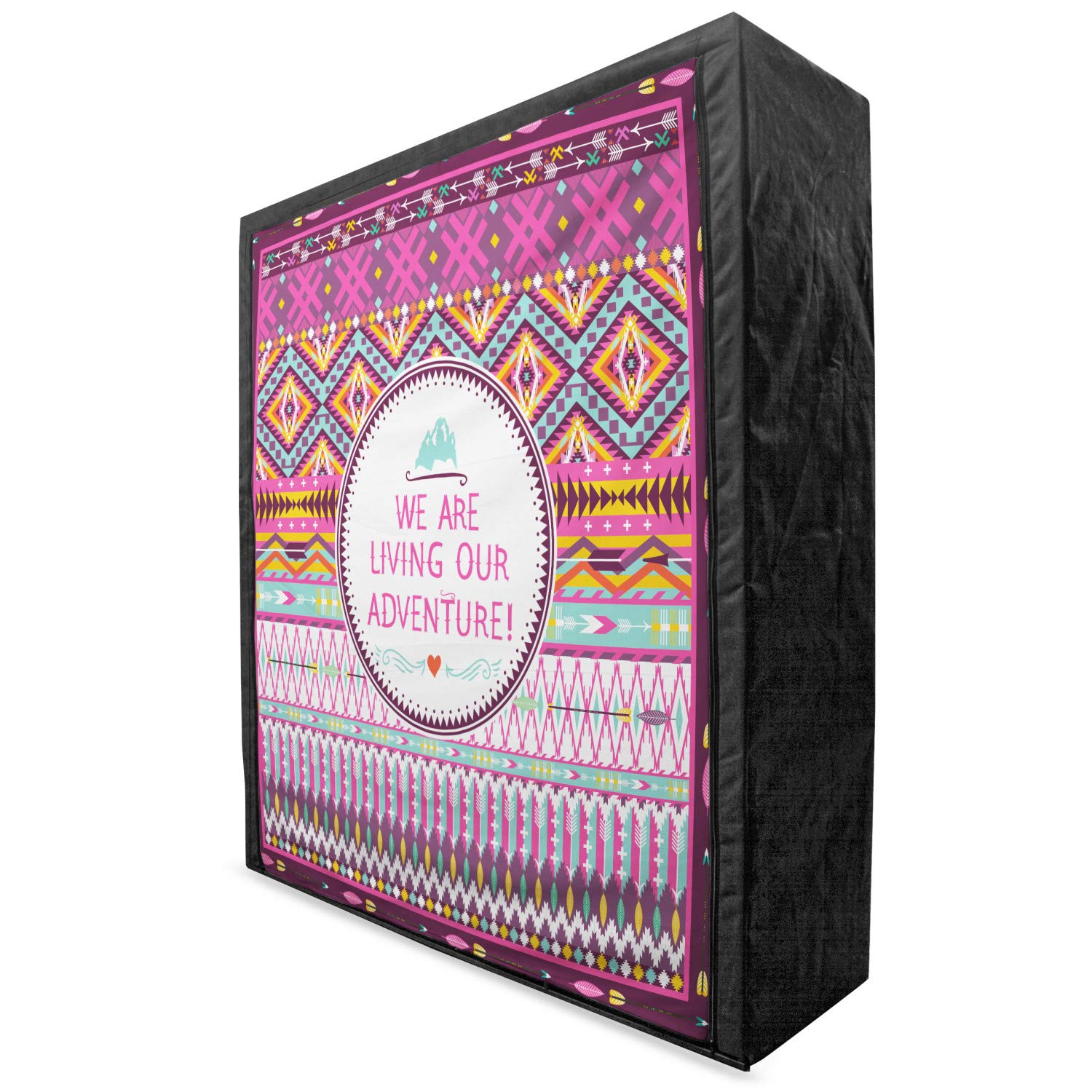 Ambesonne Ethnic Portable Fabric Wardrobe with Striped Geometric Design - 59