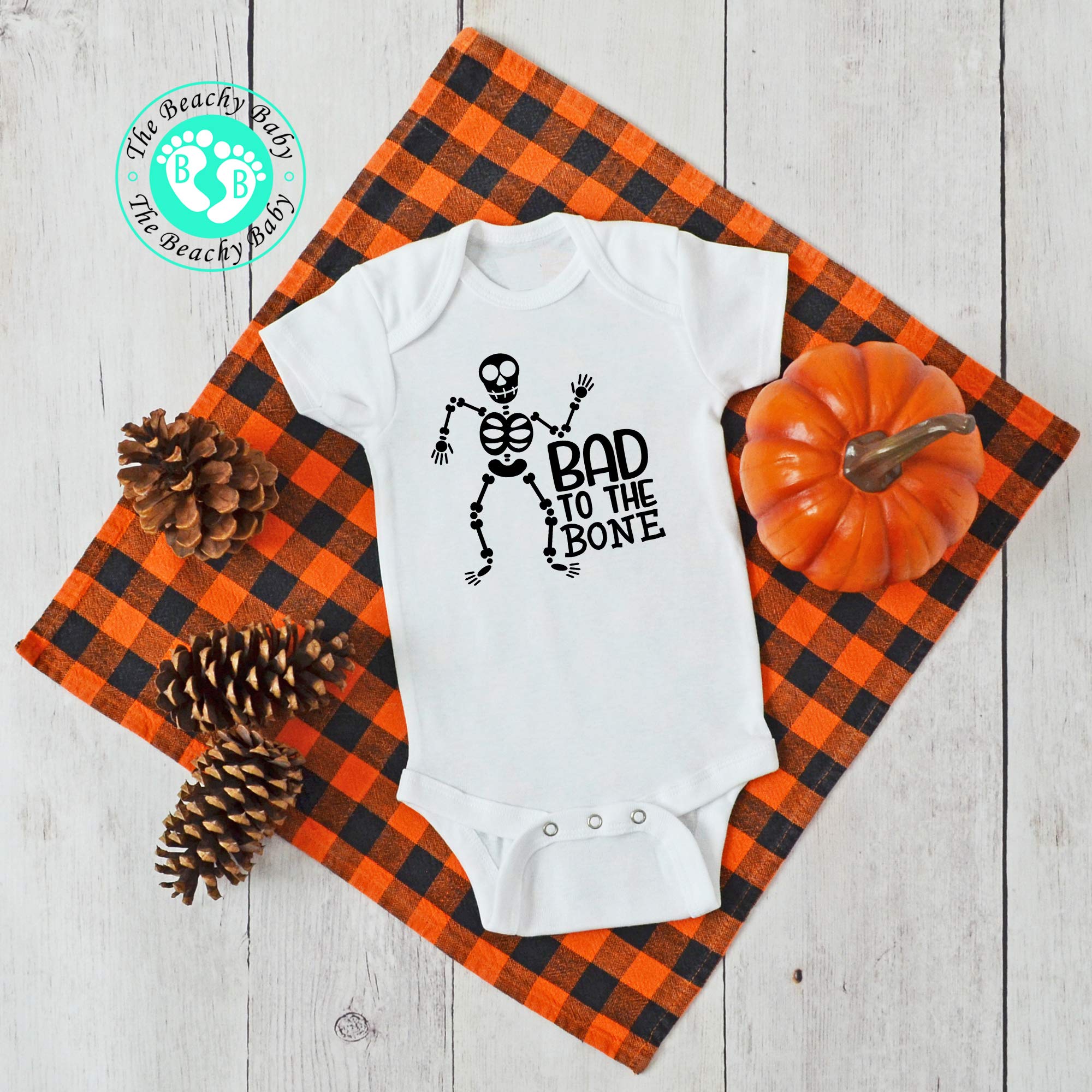 Funny Unisex Halloween Baby Romper - Cute Fall Bodysuit with 'Bad to the Bone' Print - Halloween Onesie® for Infants & Toddlers - Perfect for Halloween Parties, Trick-or-Treating & Photo Shoots