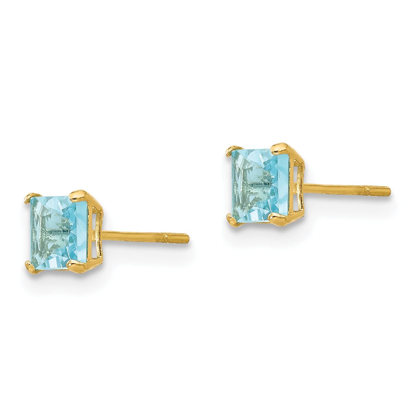 14K Solid Yellow Gold Sky Blue Topaz 4mm Square Stud Earrings - Dainty Gemstone Jewelry for Women, Perfect for Everyday Wear, Gift Giving & Special Occasions