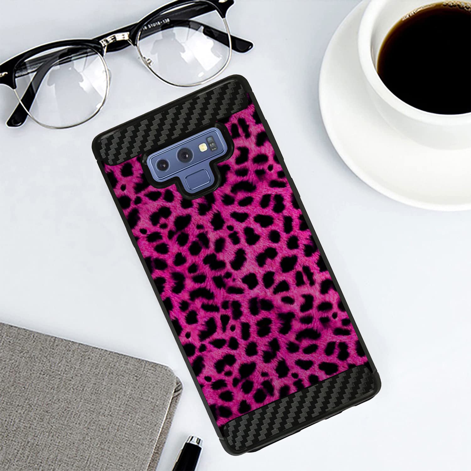 Samsung Galaxy Note 9 Case - Slim Carbon Flex Protective Cover with Rubberized Exterior | Shockproof & Scratch Resistant | Pink Leopard Design | Perfect for Everyday Use, Work & Travel