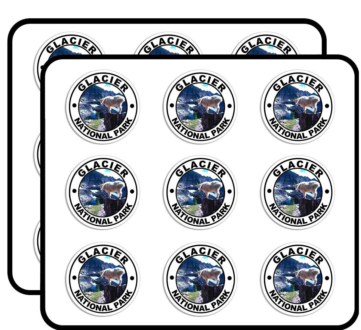 18 Pack Round Glacier National Park Mountain with Goat Stickers for Scrapbooking, Bullet Journals, Calendars & DIY Crafts - Perfect for RV Travel, Hiking Montana Memories & Creative Projects