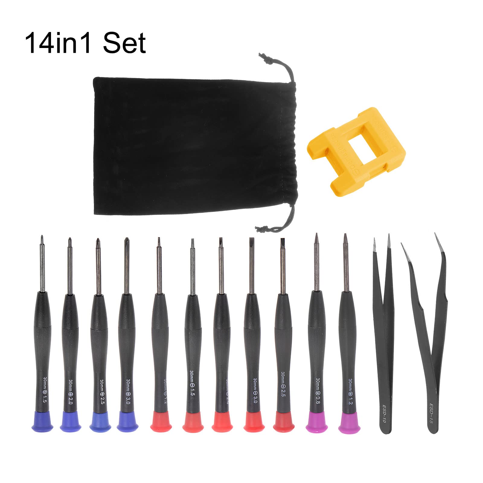 uxcell 14-in-1 Magnetic Precision Screwdriver Set with Tweezers & Magnetizer - Professional Electronics Repair Tool Kit for iPhone, Android Phones, Laptops, Computers & Small Appliances - Perfect for DIY Tech Repairs & Home Maintenance