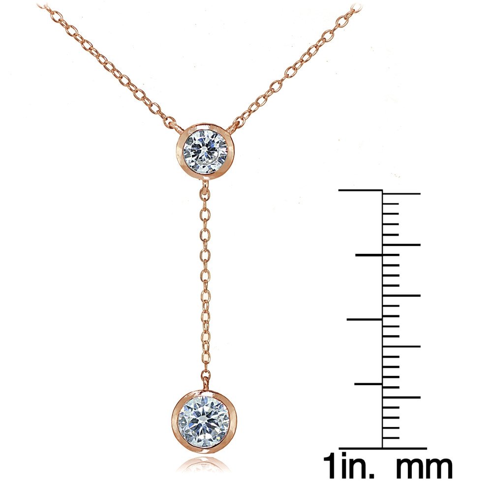 Hoops & Loops Sterling Silver Cubic Zirconia Bezel-Set Dangling Y Necklace for Women - Elegant Layered Pendant Jewelry for Party, Date Night & Special Occasions