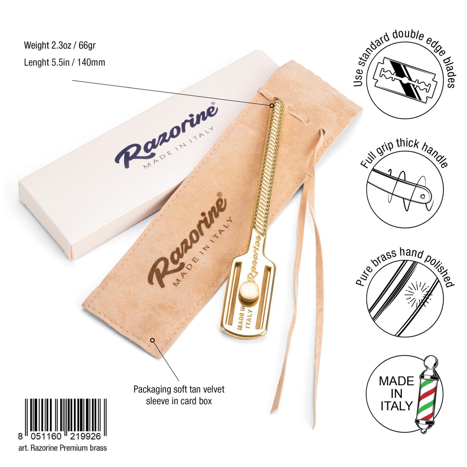 Professional Razorine Shavette Straight Edge Razor - Barber Quality Stainless Steel Shaving Knife for Men's Wet Shaving & Beard Grooming - Perfect for Home Use, Barbershops & Travel Shaving Kit
