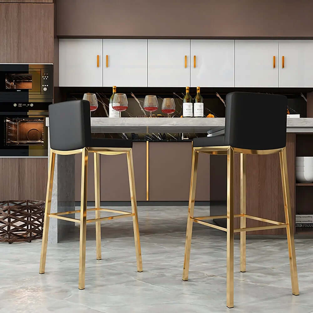 Modern Black Faux Leather Counter Height Bar Stools Set of 2 with Back Support & Footrest - Perfect for Kitchen Island, Breakfast Nook, and Home Bar Decor