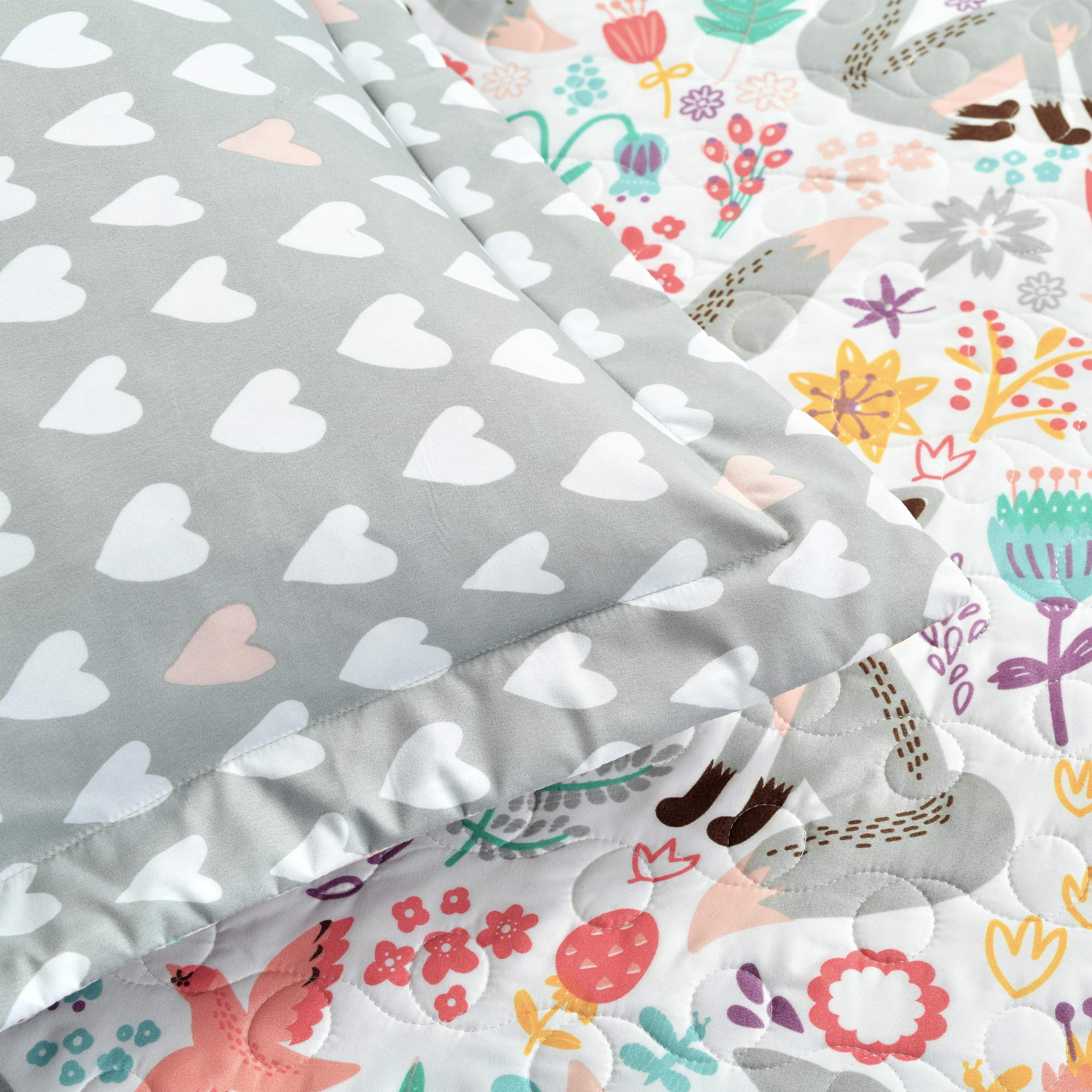 Pixie Fox Daybed Cover Set - 6-Piece Gray & Pink Floral Bedding for Girls - Woodland Kids Room Decor
