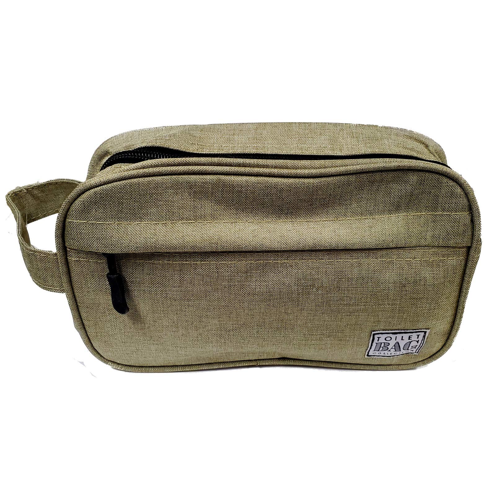 Elegant Tan Leather Cosmetic Bag with Handle - 9 x 3 x 5.5 Inch Travel Toiletry Organizer for Women & Men - Perfect for Makeup, Skincare, and Travel Essentials