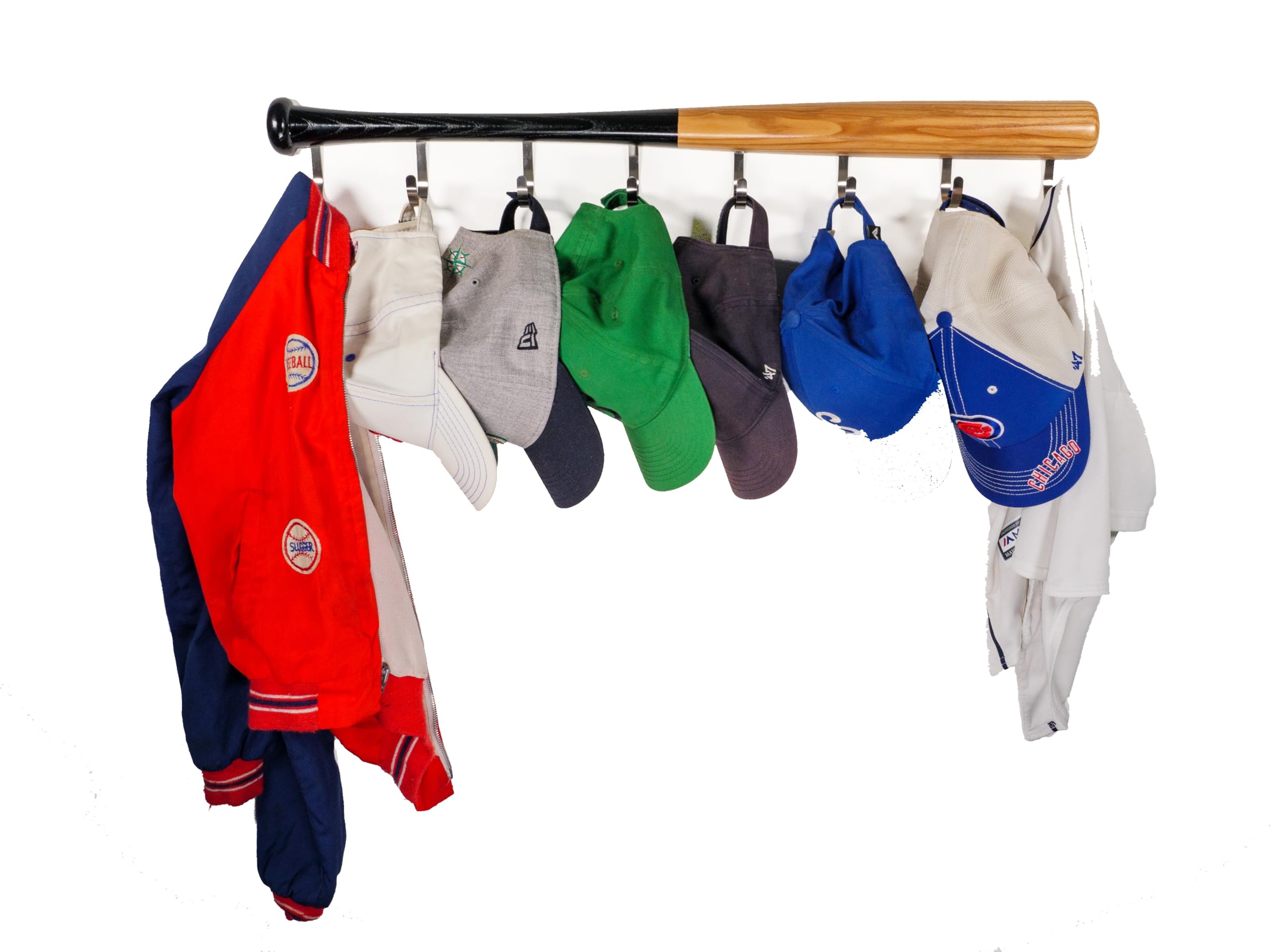Wall Mounted Coat Rack with 8 Hooks - Solid Hardwood Baseball Bat Design - Fully Assembled Clothes Hanger - Perfect Sports Fan Gift - Ideal for Entryway, Bathroom, Kids Room Organization & Decor