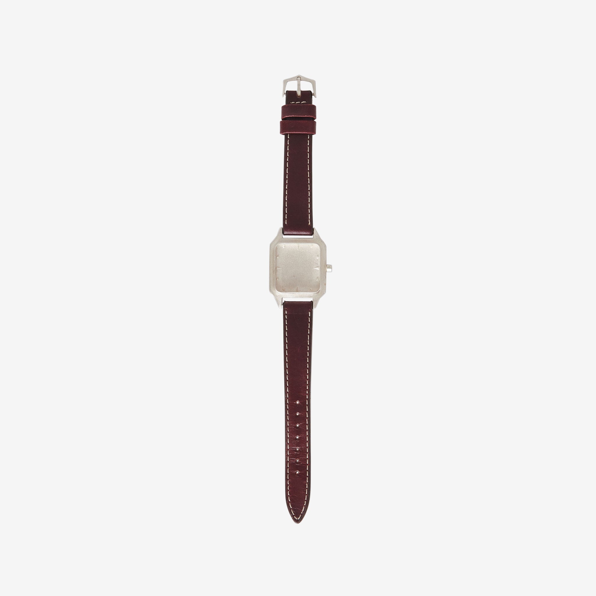Elegant Sterling Silver No Time Watch with Burgundy Leather Strap - Perfect for Casual, Business & Formal Occasions