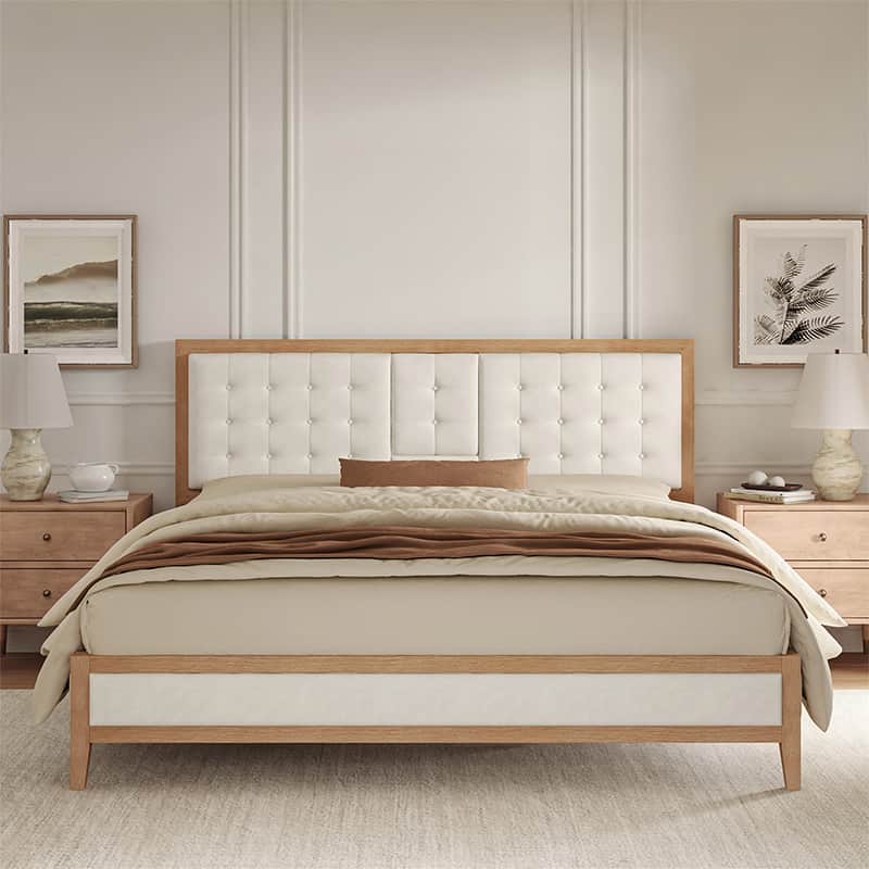 Sabina Upholstered Platform Bed with Adjustable Headboard - Solid Wood Frame Queen Size Bed - Perfect for Modern Bedroom, Guest Room & Master Suite