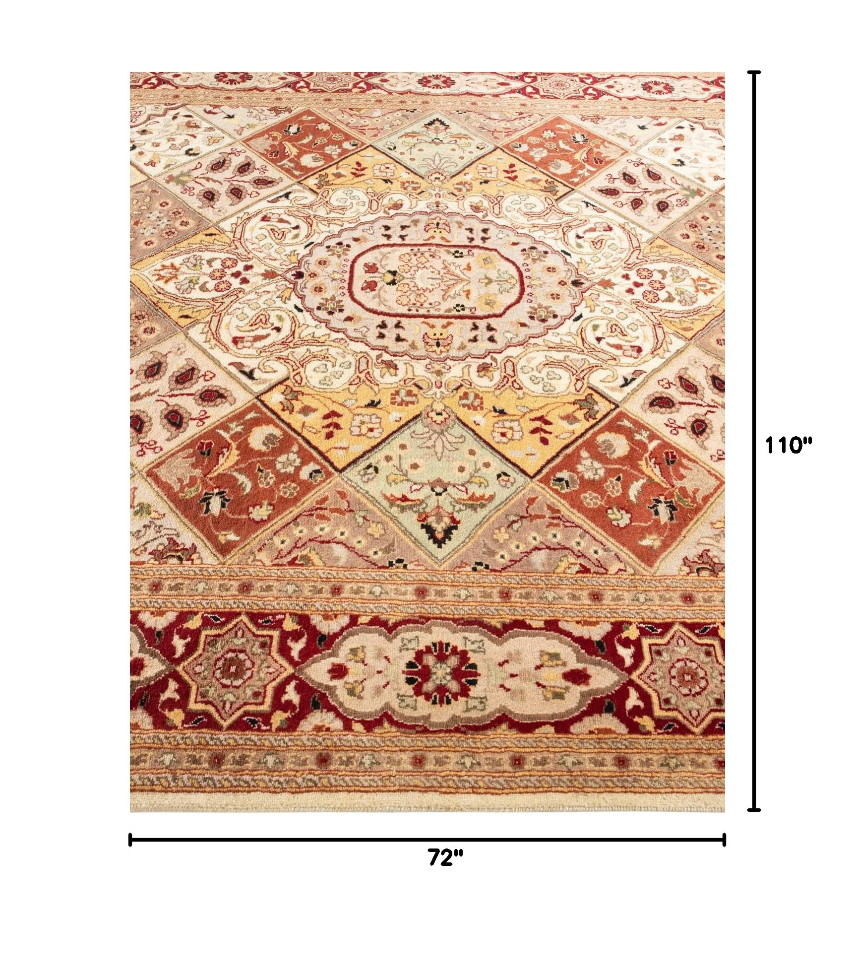 Handmade Wool Traditional Oriental Mogul Ivory 6x9 Area Rug - One of a Kind Hand Knotted Solo Rugs for Living Room, Bedroom & Dining Room Decor
