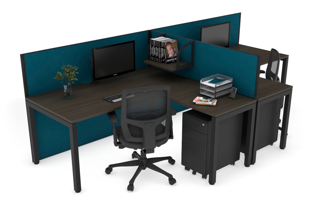 Quadro Square Legs 2-Person Corner Workstation - T-Shaped Office Desk (1800L x 1800W) with Cable Management Scallop - Perfect for Home Office, Coworking Spaces & Modern Workstations