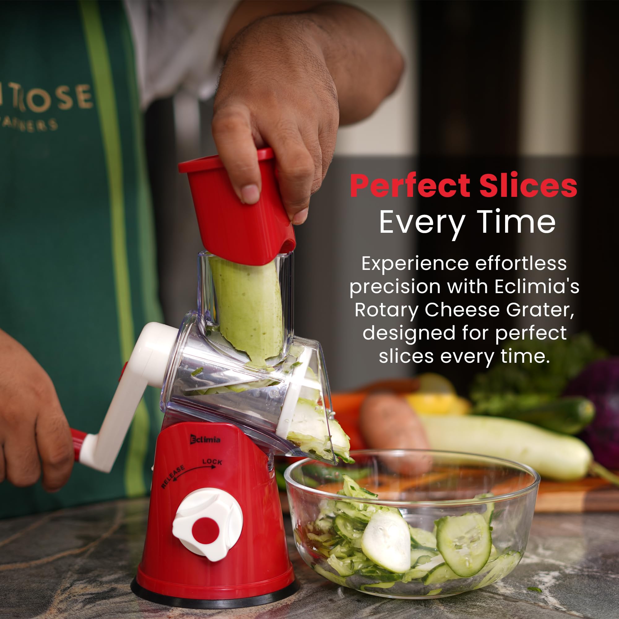 Premium Rotary Cheese Grater Set - 3-Blade Hand Crank Shredder with Suction Base, Cheese Knife, Peeler & Cleaning Brush - Perfect for Parmesan, Mozzarella & Vegetables (Red) - Ideal for Kitchen, Camping & Party Food Prep