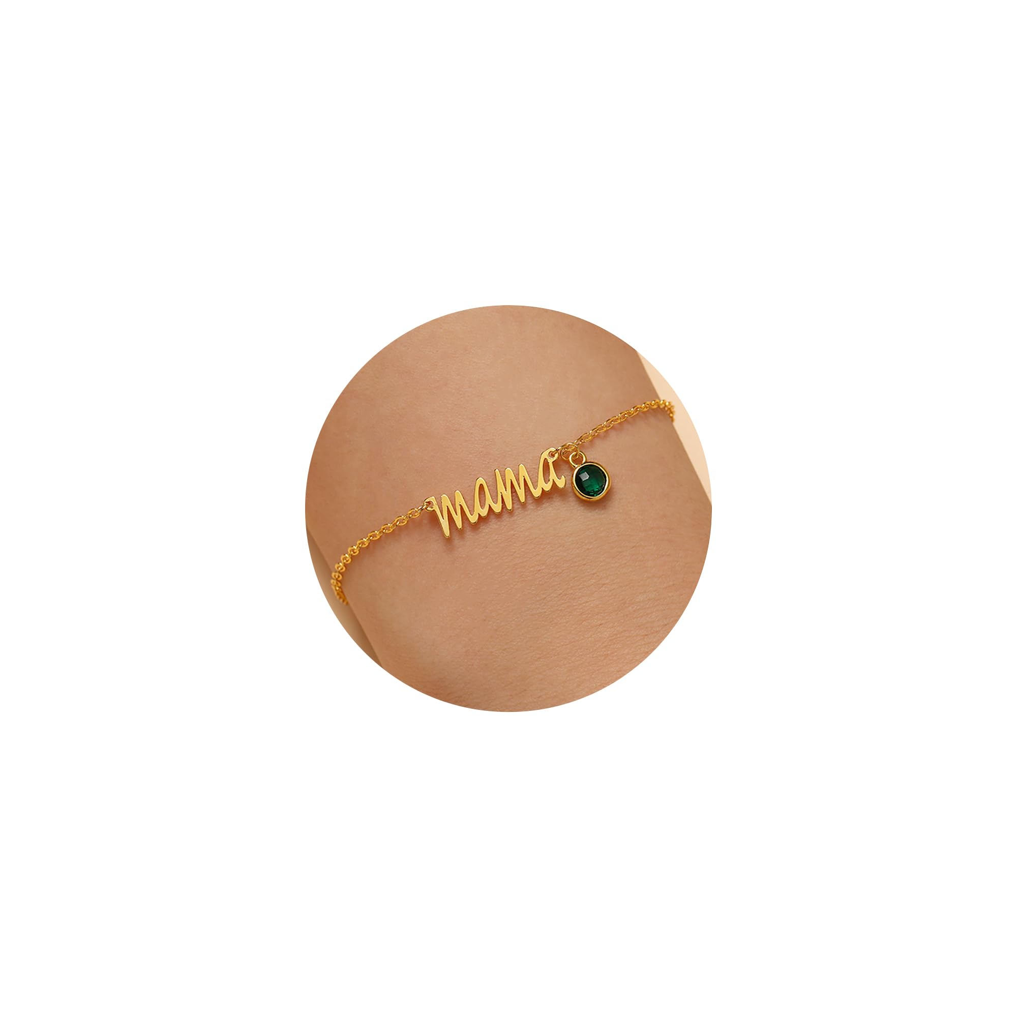 JSJOY Gold Mama Bracelet with Birthstone - Dainty Emerald Jewelry for Women, Mom, Grandma, Daughter & Wife - Perfect Birthday Gift for Her, Mother's Day, Anniversary & Special Occasions